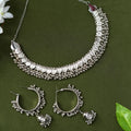 Oxidised silver-plated heart design choker necklace set for women
