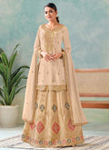 Detailed shot of Cream Premium Chinon fabric with heavy embroidery on a palazzo suit