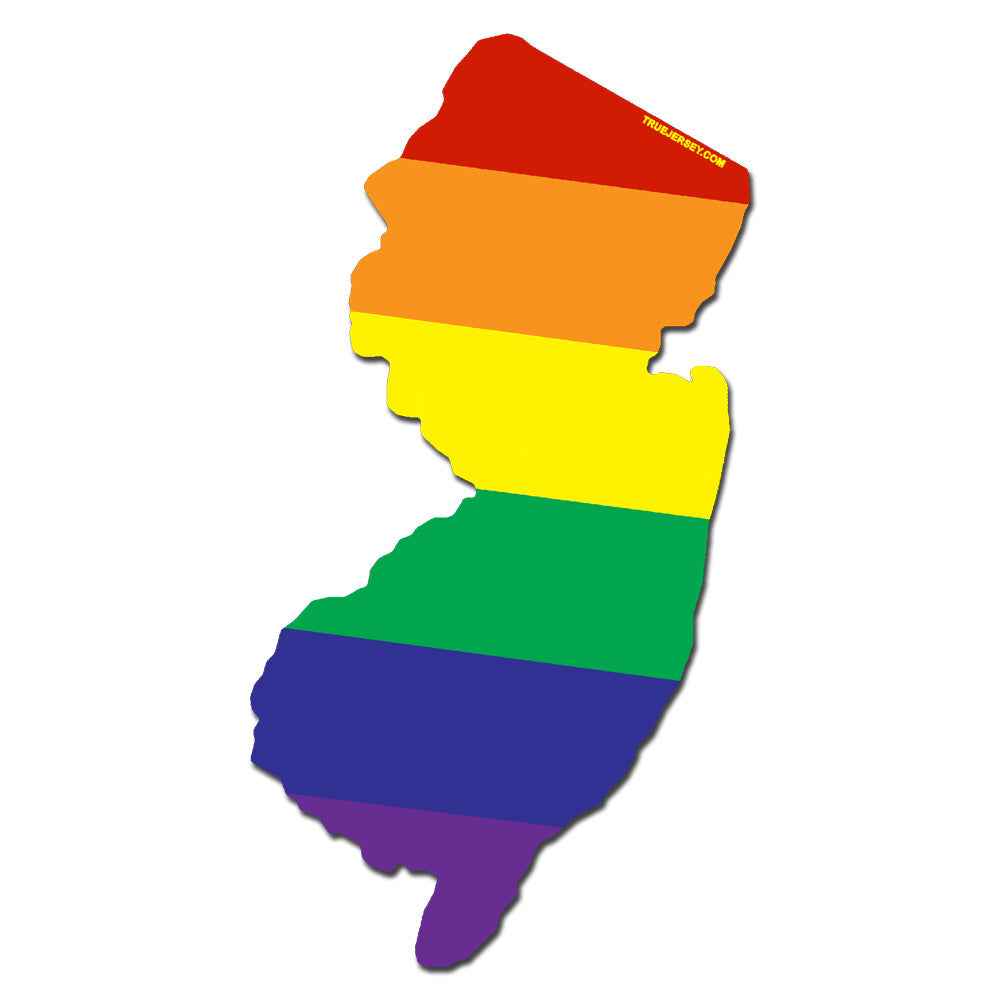 Vibrant rainbow-striped diecut sticker with Garden State branding.