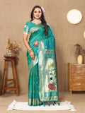 Rama colored Soft Paithani silk saree with detailed gold zari meenakari work