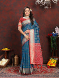 Rama Patola silk saree with geometric patterns and Zari Meenakari weaving