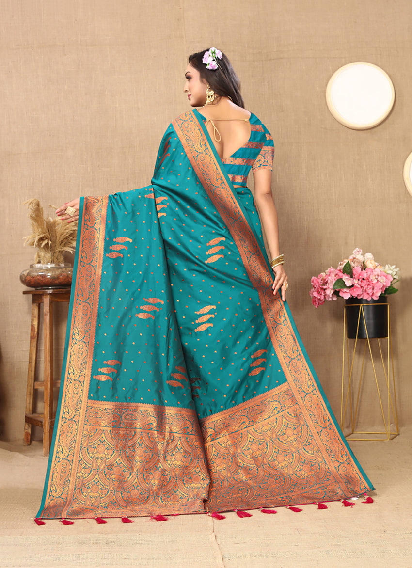 Rama Soft Silk Saree with Copper Zari Weaving and Rich Pallu