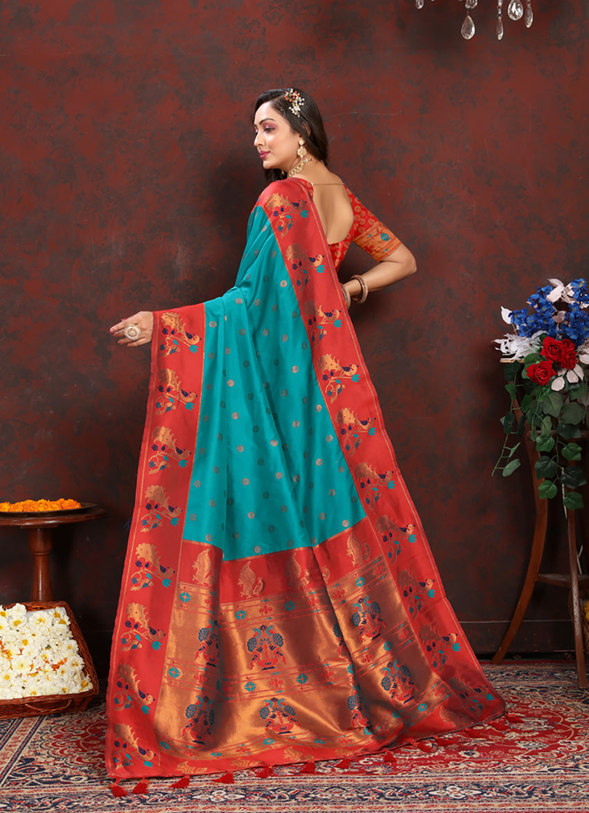 Rama Soft Paithani Silk Saree with Rich Zari Meenakari Weaving