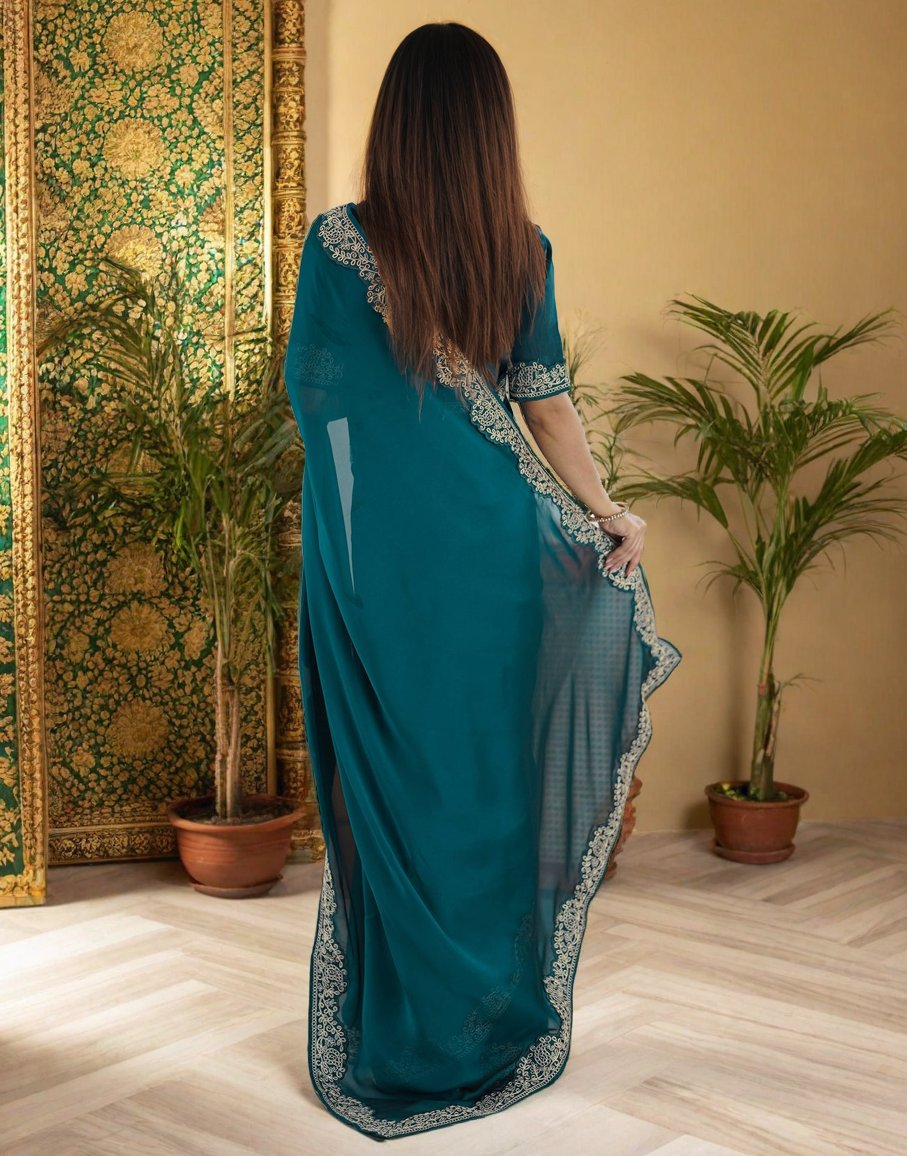 Lorenvalley Fashion Rama Rangoli Silk with Coding Lace Work Saree with Blouse