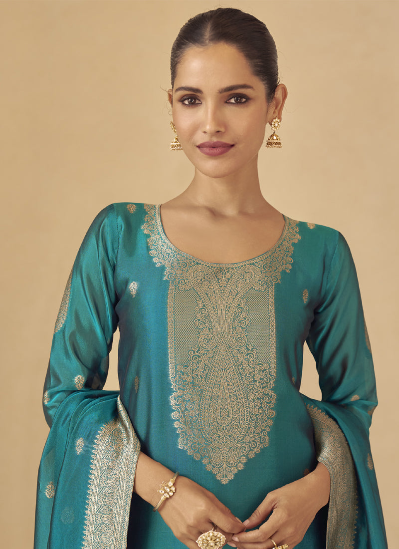 Rama Viscose Silk Jacquard Wedding Salwar Suit with Gota Patti