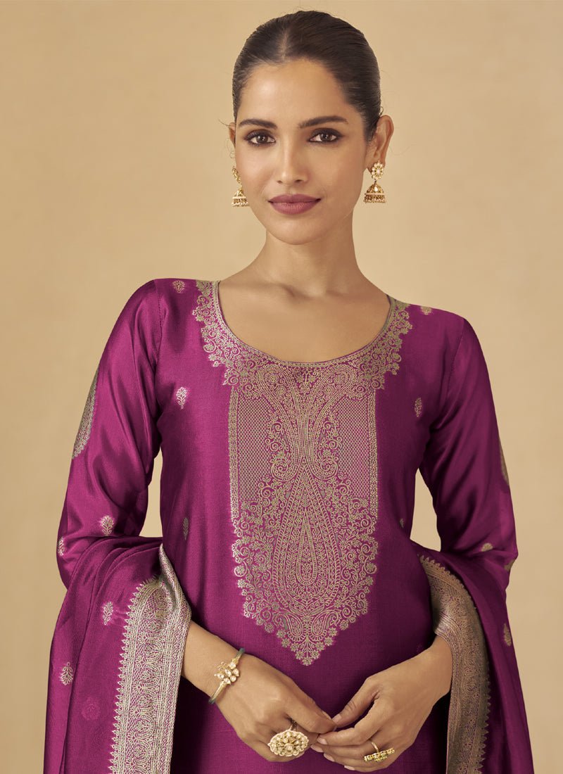 Vegaa Fashion Purple Viscose Silk Jacquard Wedding Wear Salwar Suit