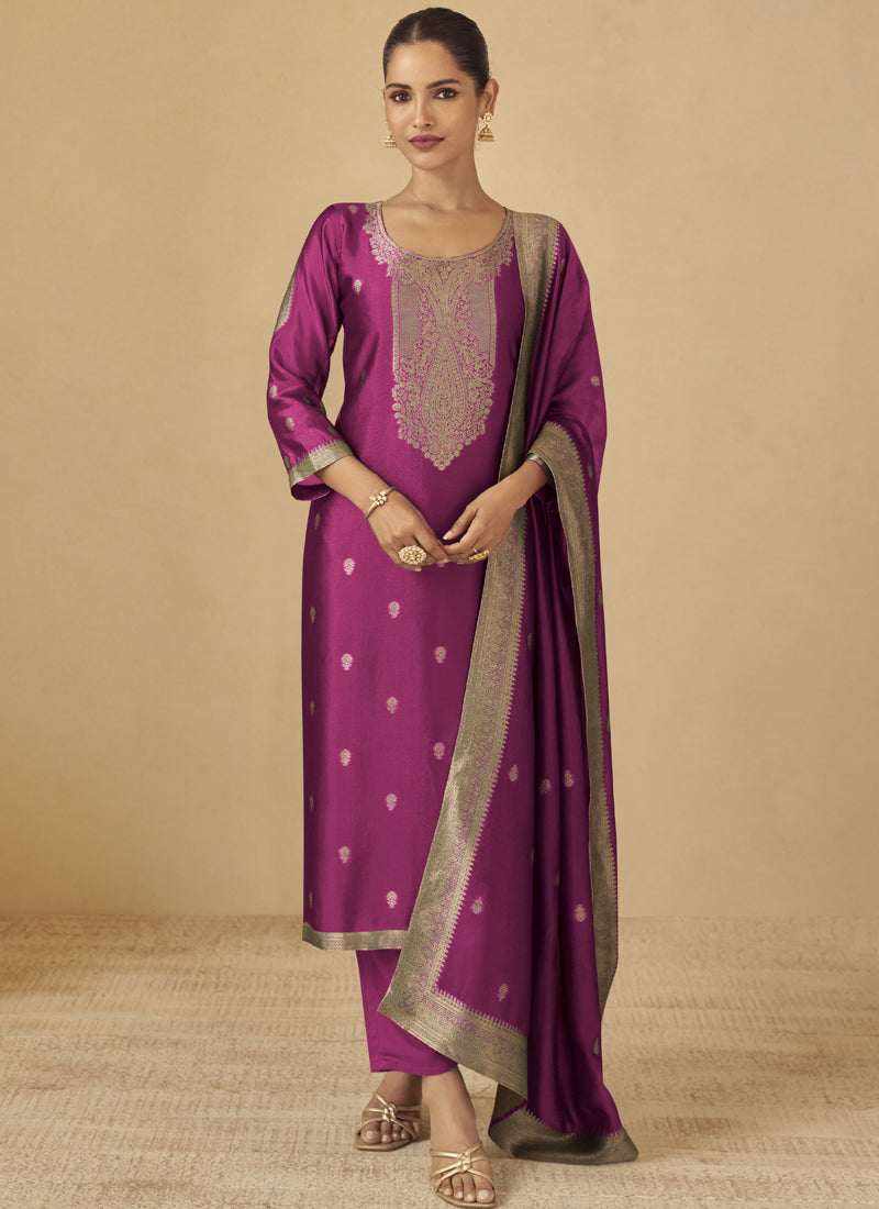 Vegaa Fashion Purple Viscose Silk Jacquard Wedding Wear Salwar Suit