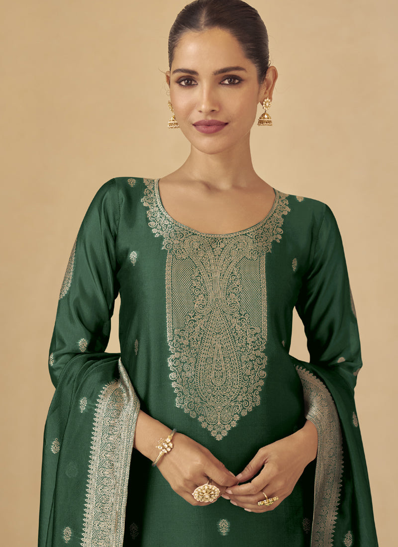 Vegaa Fashion Green Viscose Silk Jacquard Wedding Wear Salwar Suit
