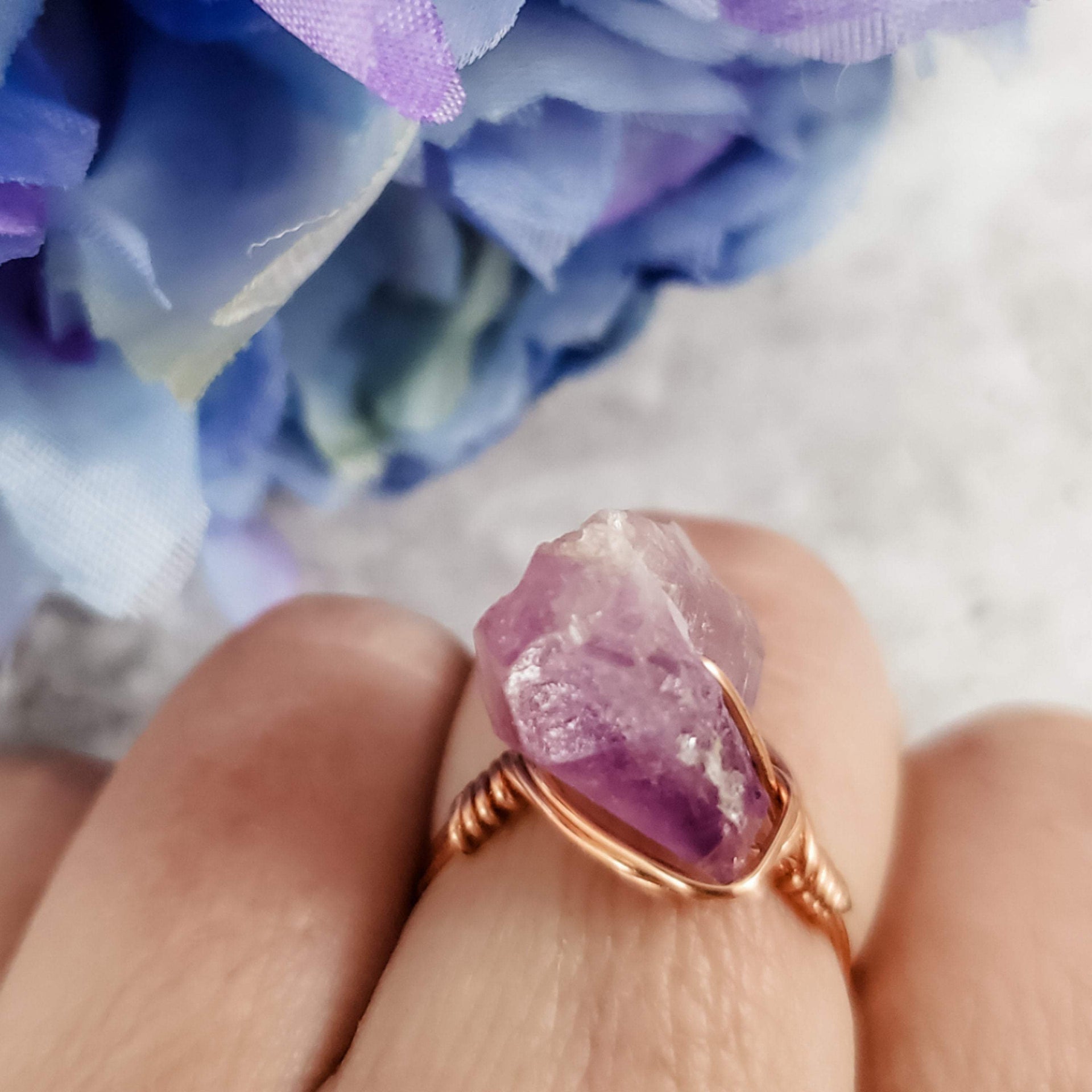 Raw Purple Amethyst Wire Wrapped Statement Ring