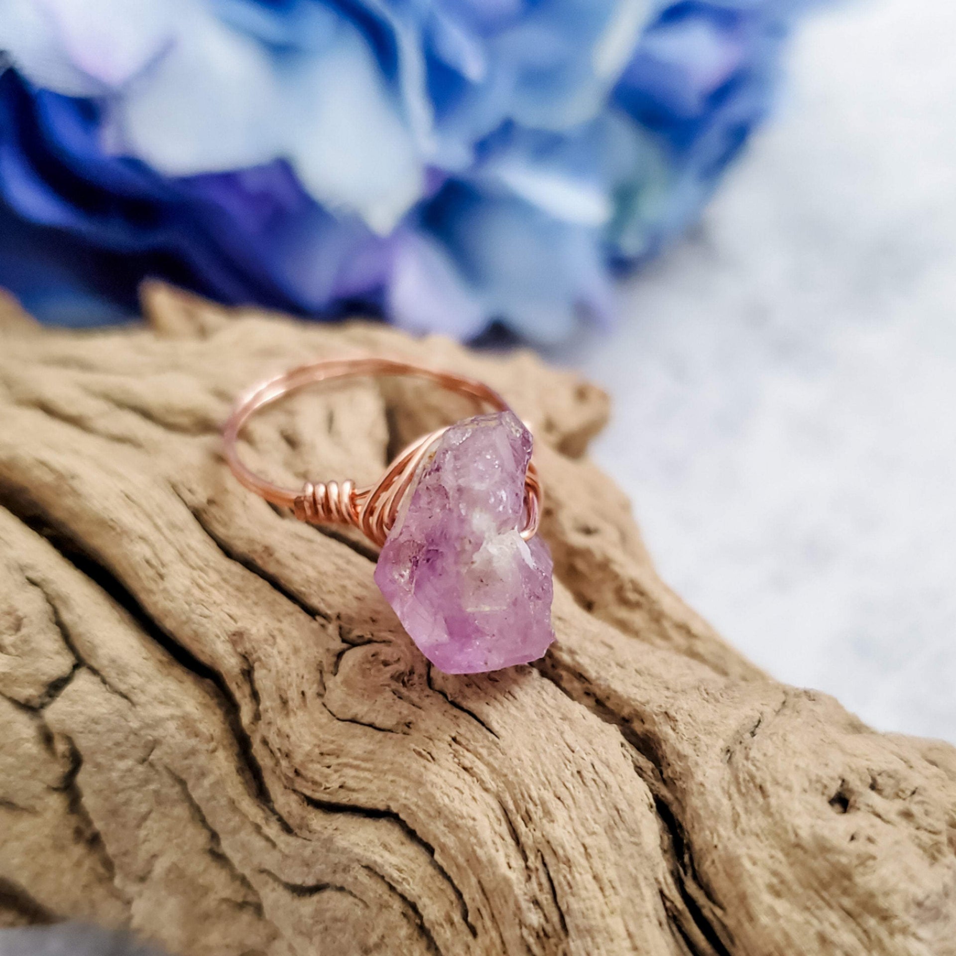 Raw Purple Amethyst Wire Wrapped Statement Ring