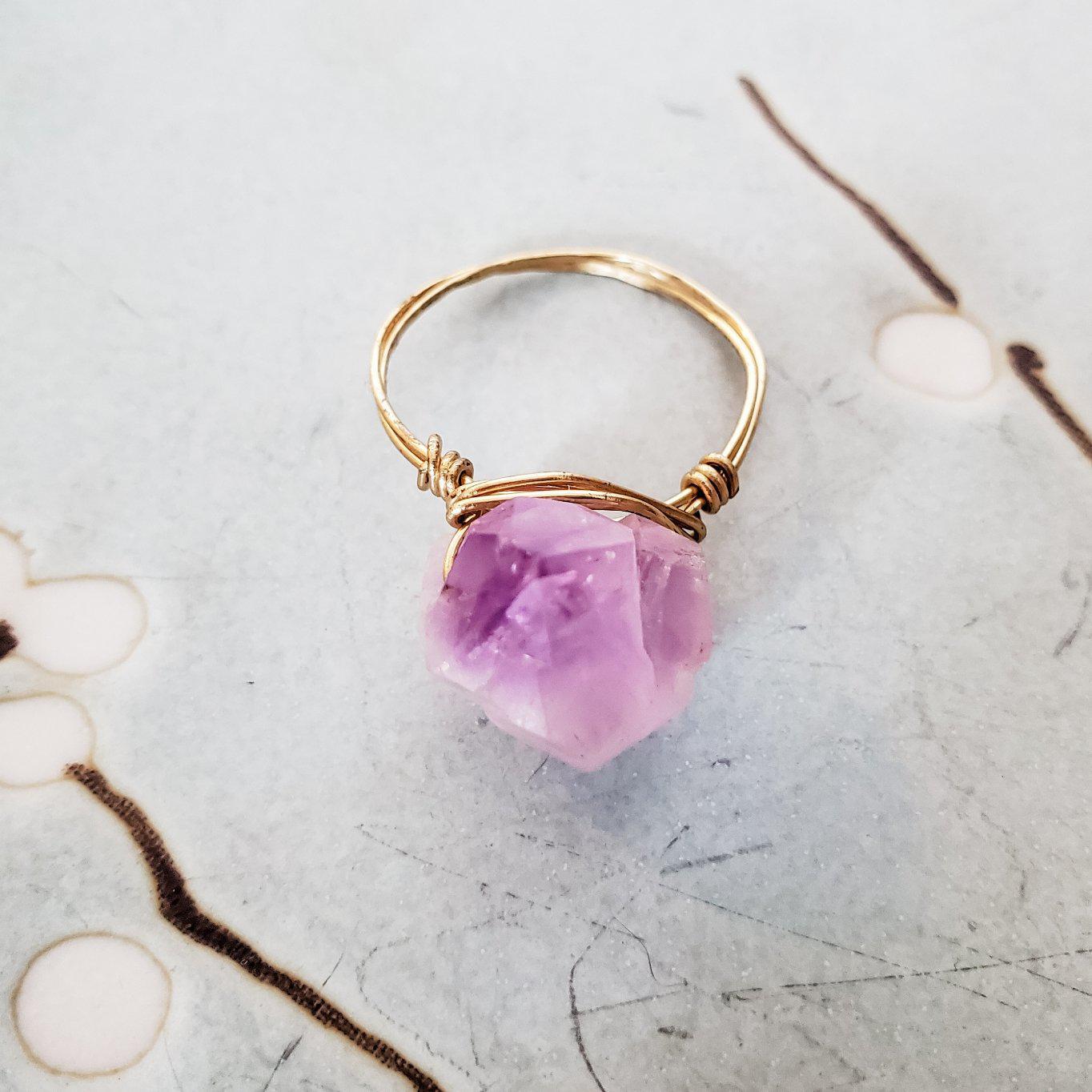 Raw Purple Amethyst Wire Wrapped Statement Ring
