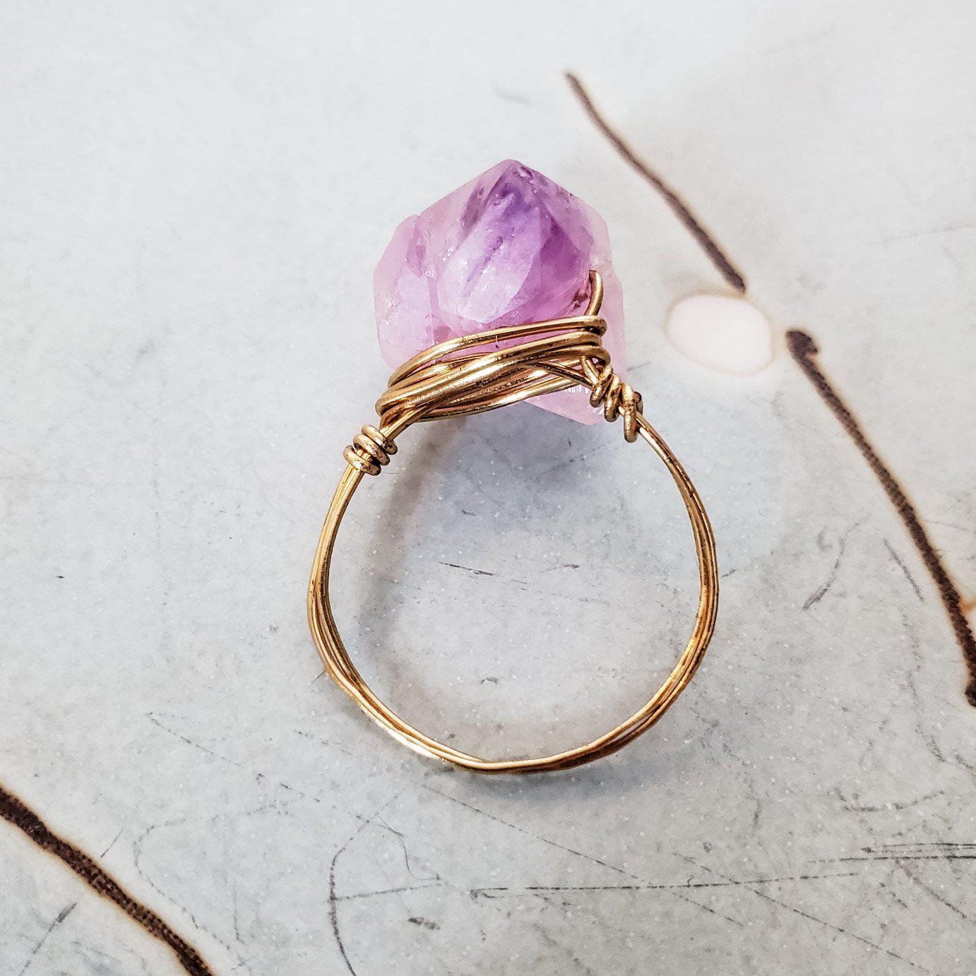 Raw Purple Amethyst Wire Wrapped Statement Ring