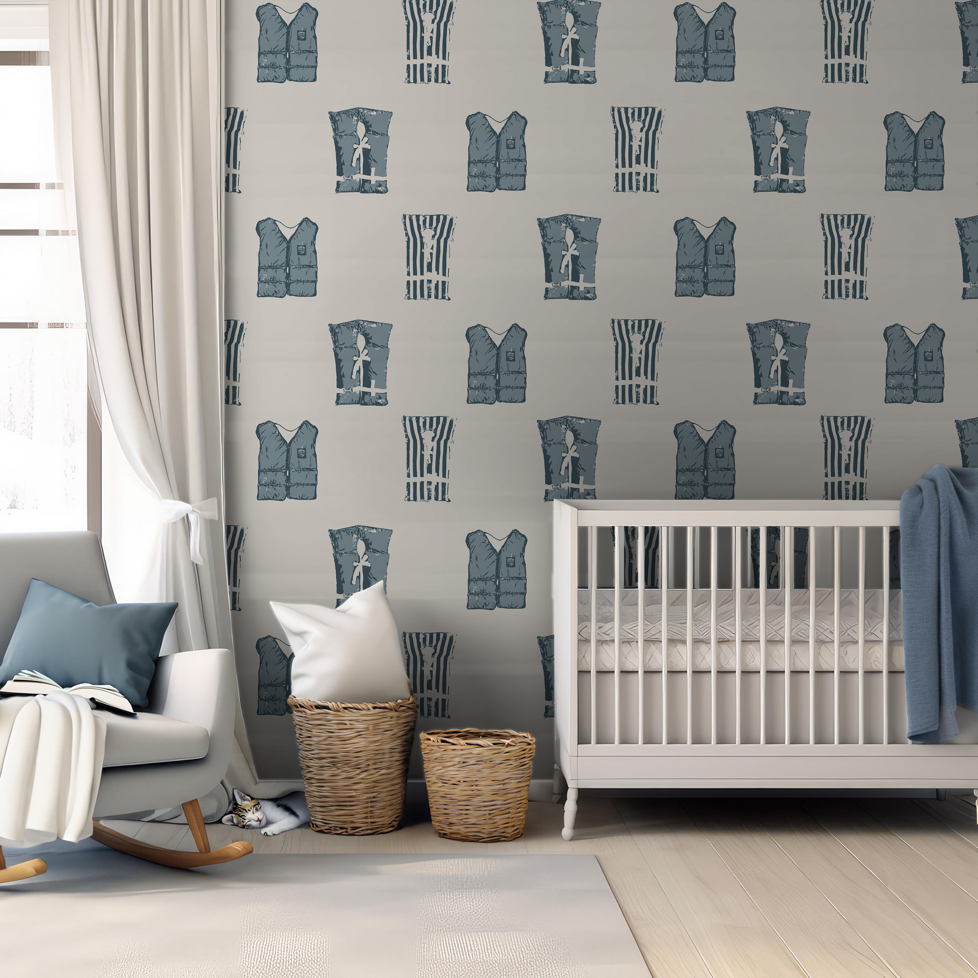 Ray wallpaper by Kim Hallquist Designs installed in a modern living space
