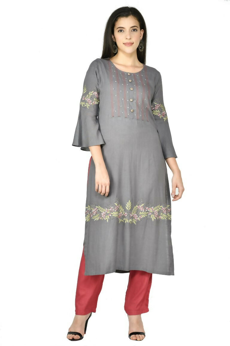 Grey Cotton Rayon Kurta Set - Comfortable 2-Piece Ethnic Wear