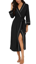 PrinStory Womens Robe Long Kint Bathrobe Lightweight Soft Robes Ladies Bath Robe Black-XL