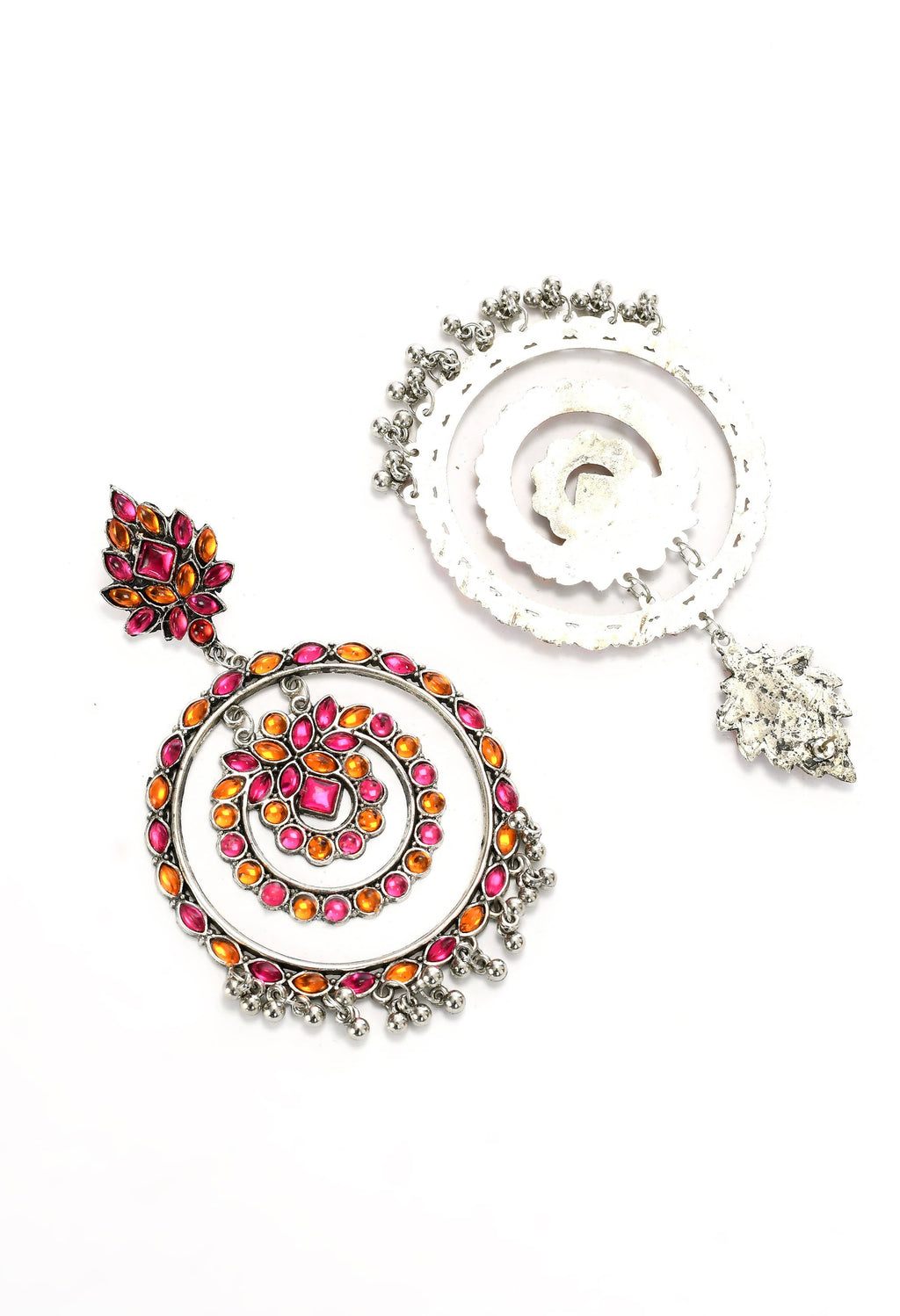 Pink & Orange Kundan Circle Earrings for Traditional Indian Wear