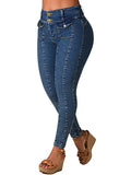 Flamingals Womens Butt Lifting Jeans for Women Seam Detail Flap Decor Mid Rise Skinny Jeans Mid Blue L