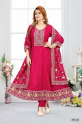 Elegant Fuschia Pink Chinon Silk 3-piece Kurta Set with dupatta