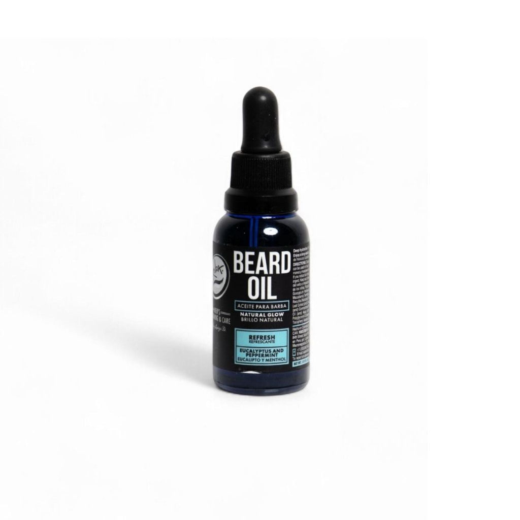 Rolda Eucalyptus & Peppermint Beard & Hair Oil in blue and white packaging