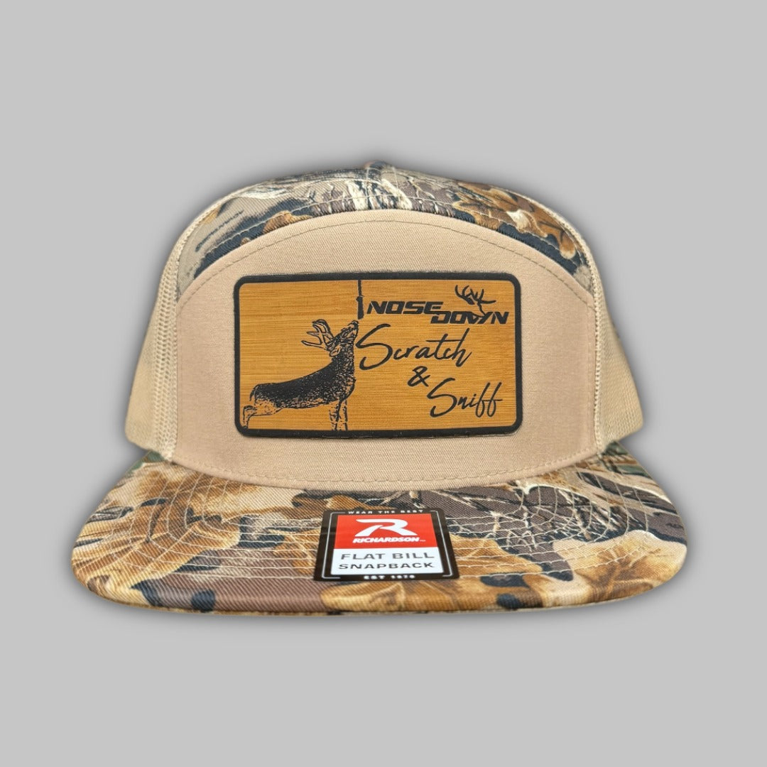 Scratch and Sniff 7 Panel Camo Snapback Hat Outdoor Hunting Cap