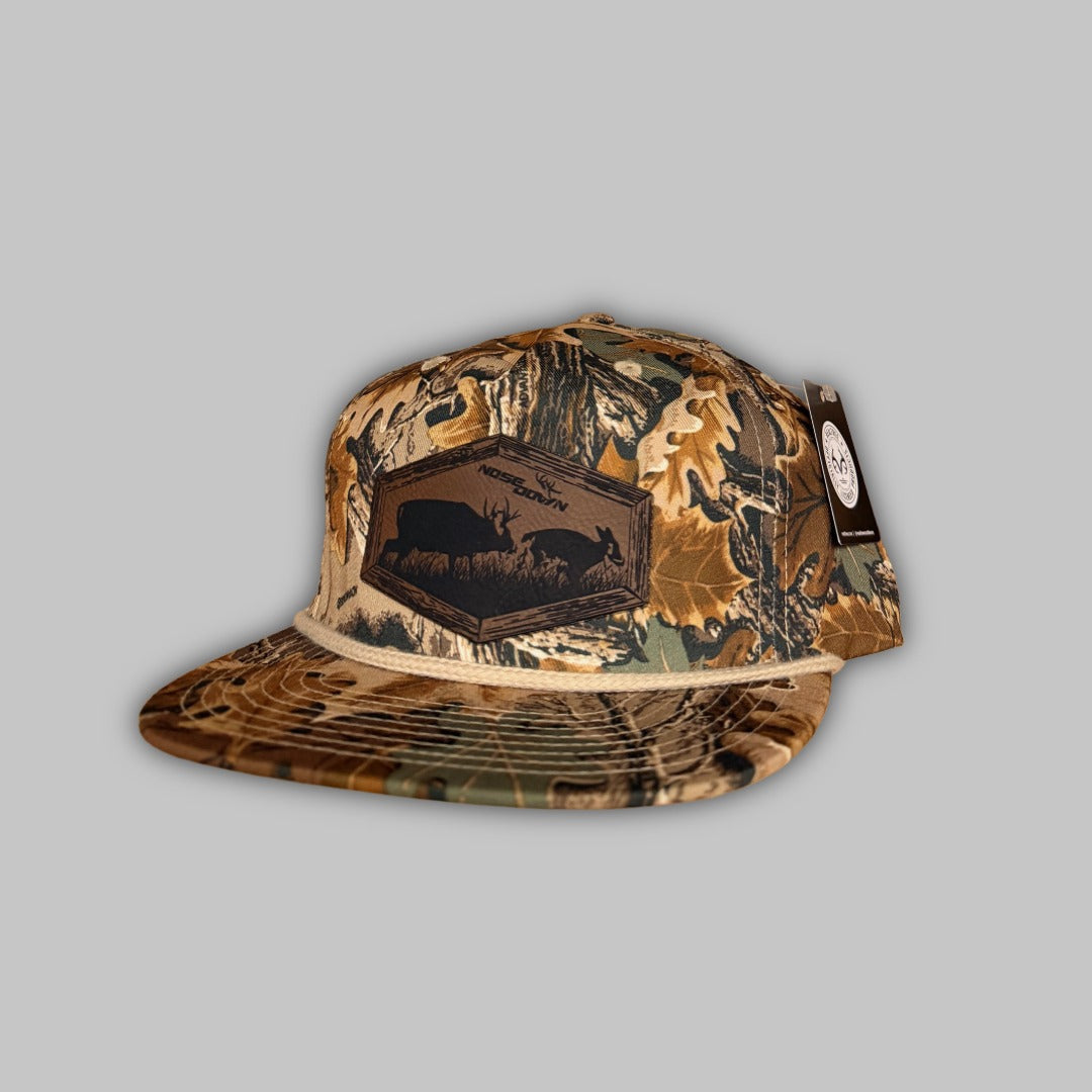 Buck Chase hunting rope hat in camo featuring brown, tan, and green colors