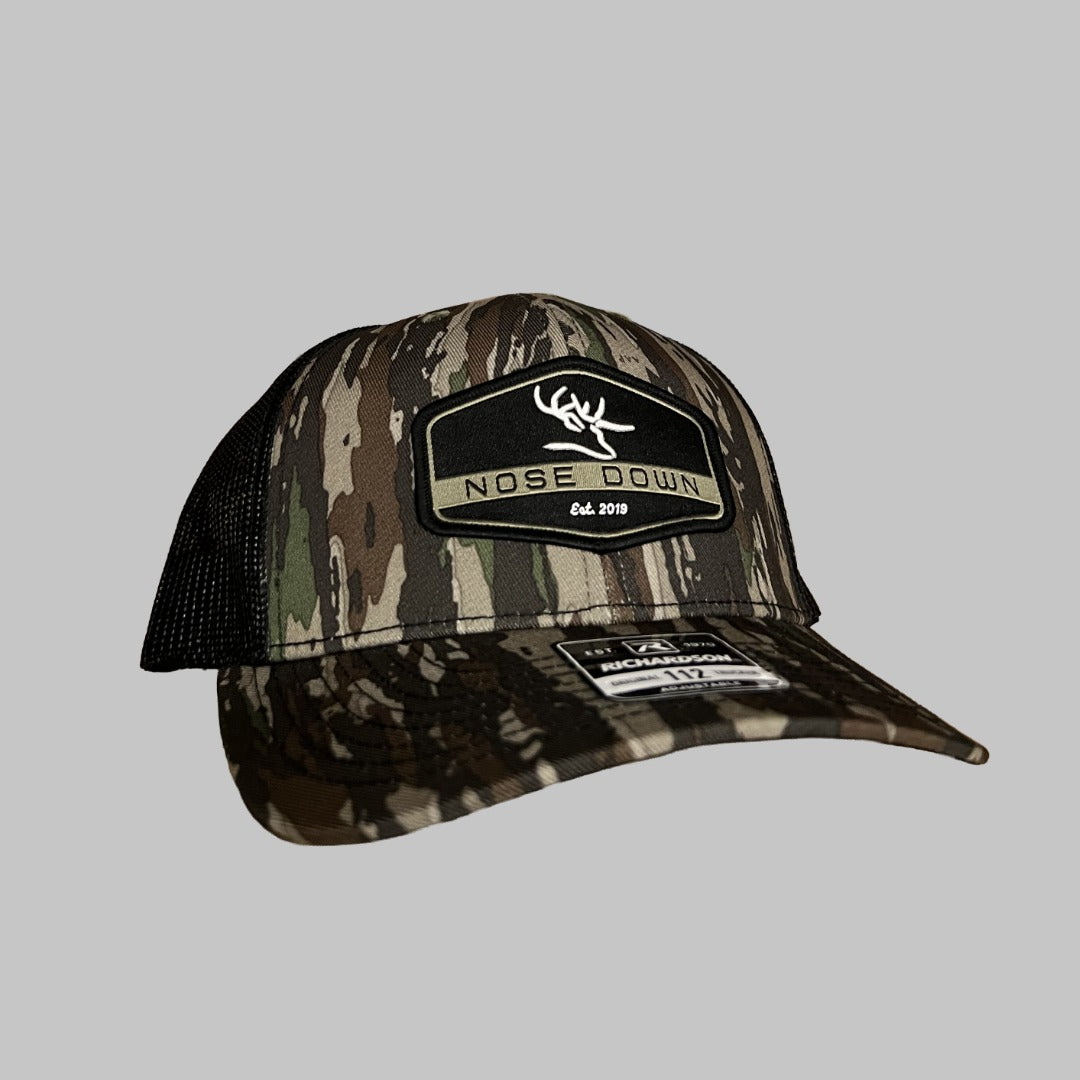 Black Hex Woven Trucker snapback cap featuring a structured Richardson 112 design