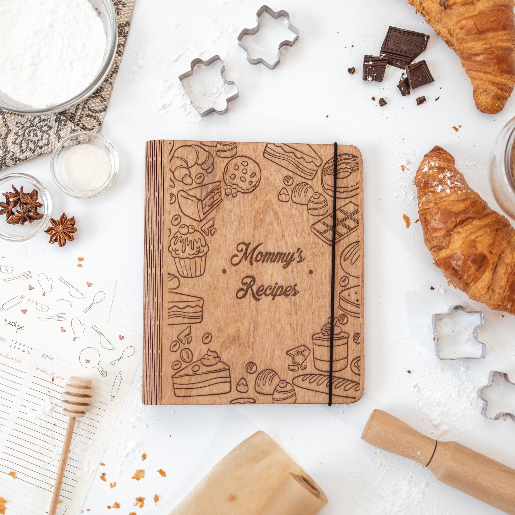 Wooden Pastry Recipe Book for Kids and Family Kitchen Play