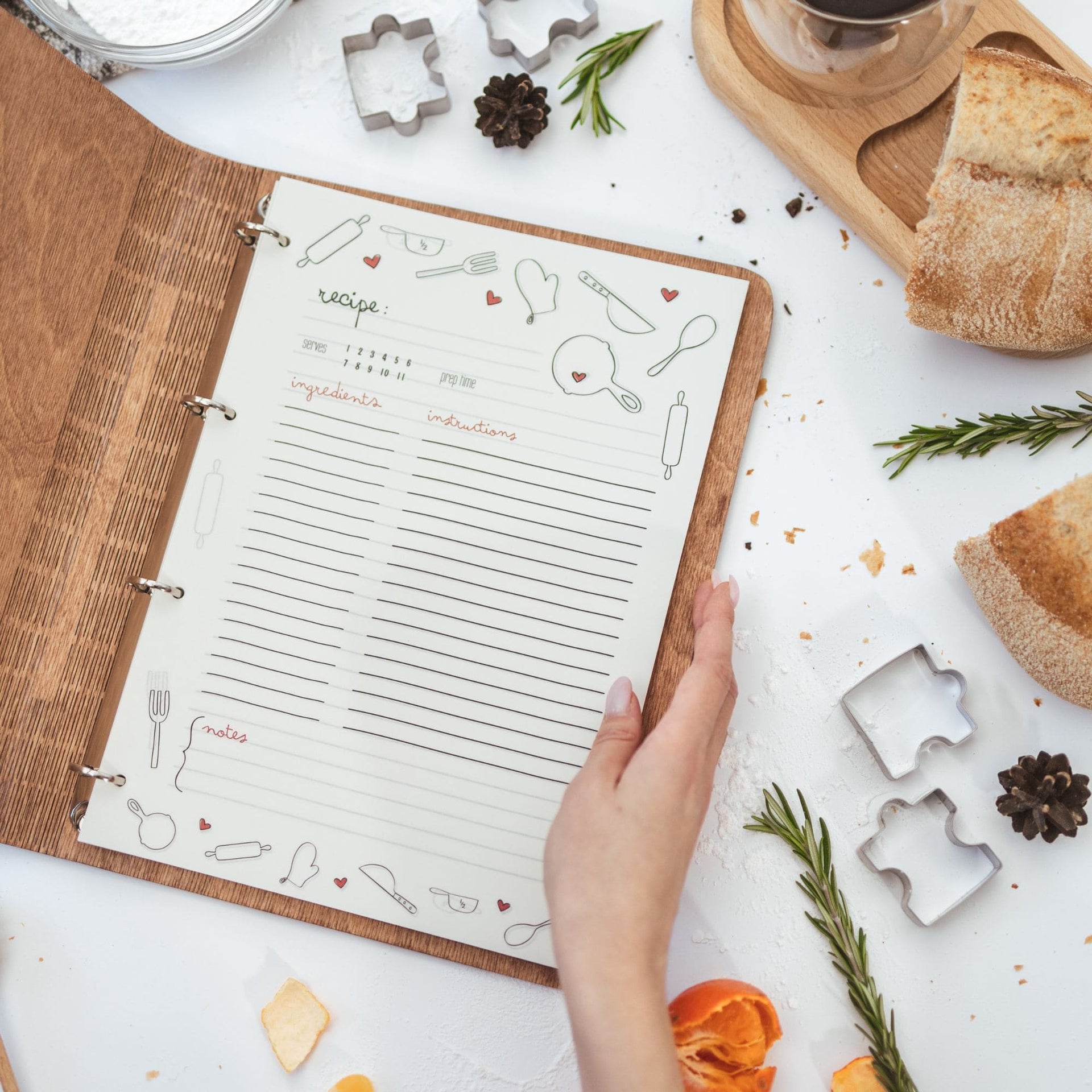 Wooden Pastry Recipe Book for Kids and Family Kitchen Play