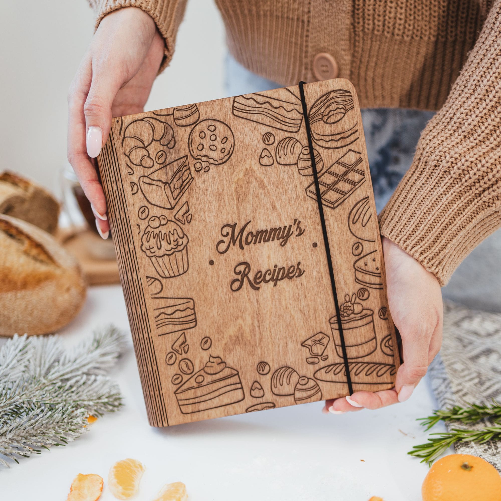Wooden Pastry Recipe Book for Kids and Family Kitchen Play