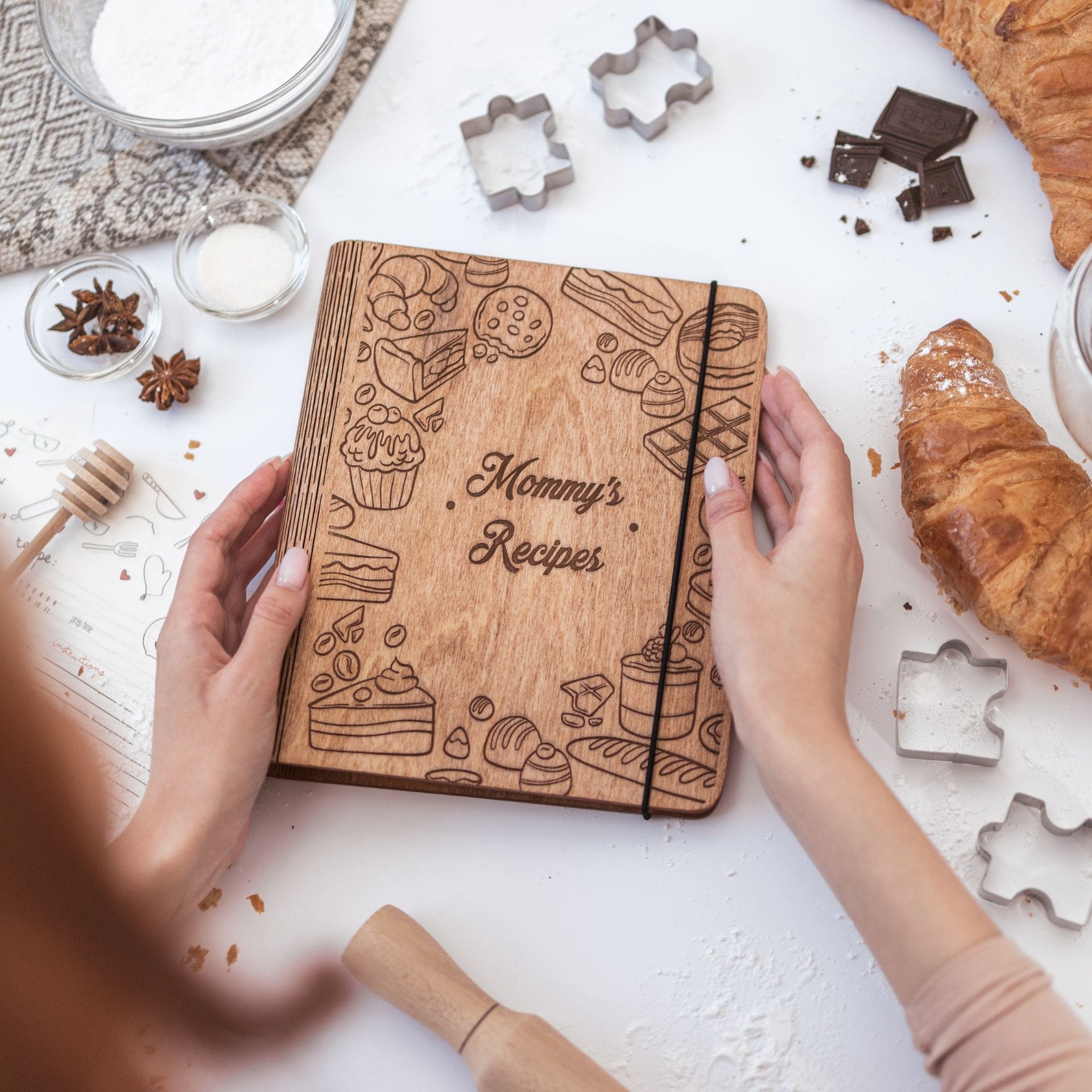Wooden Pastry Recipe Book for Kids and Family Kitchen Play