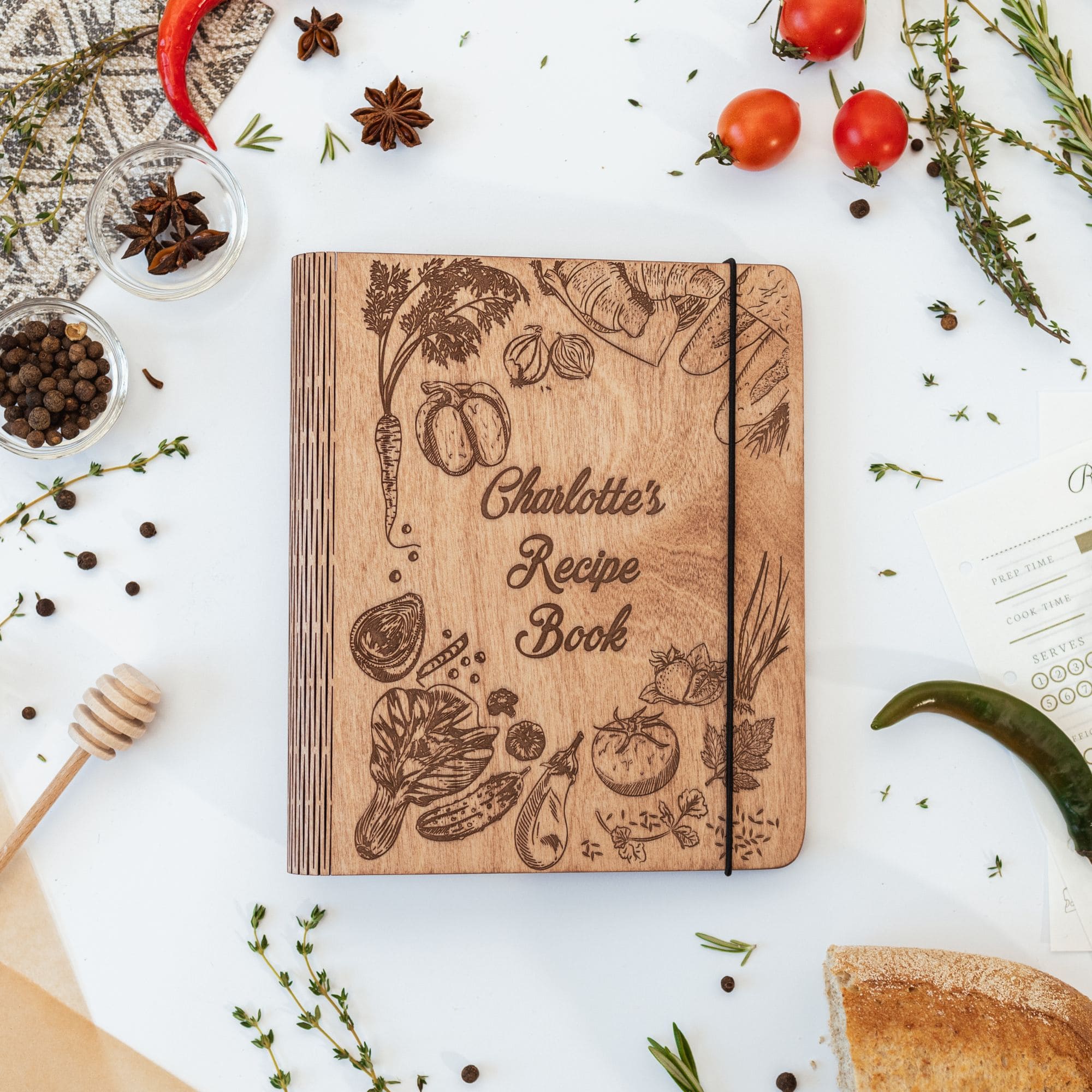 Peppers Theme Wooden Recipe Book - Kitchen Keepsake