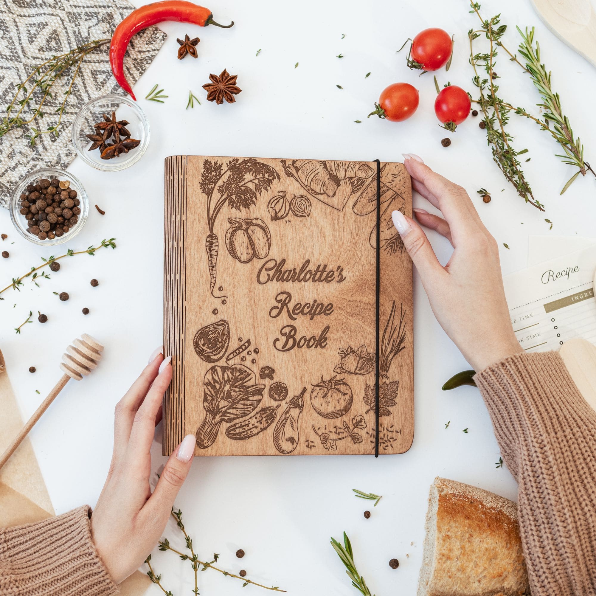 Peppers Theme Wooden Recipe Book - Kitchen Keepsake
