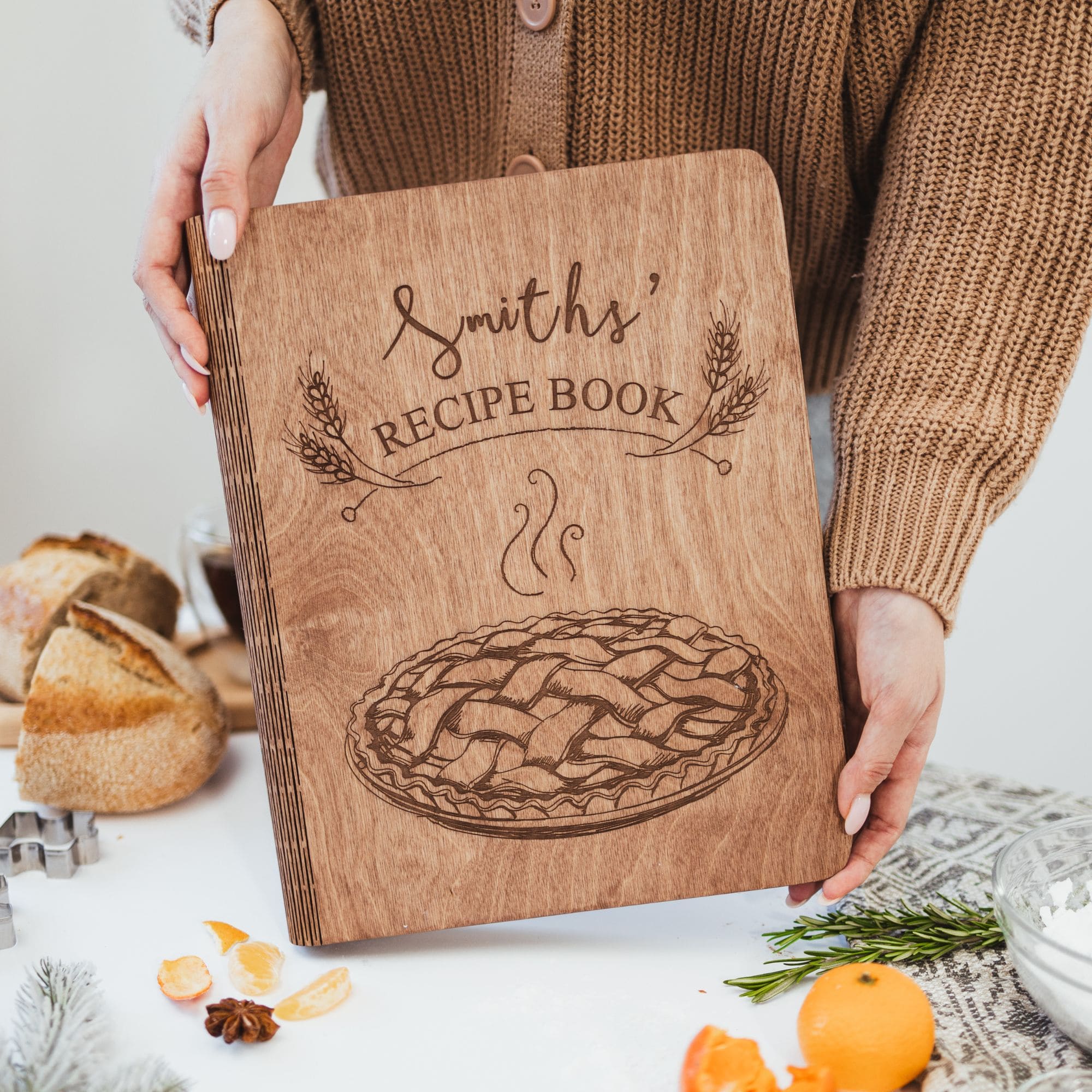 Wooden Recipe Book for Pies & Tarts - Personalized Farmhouse Style