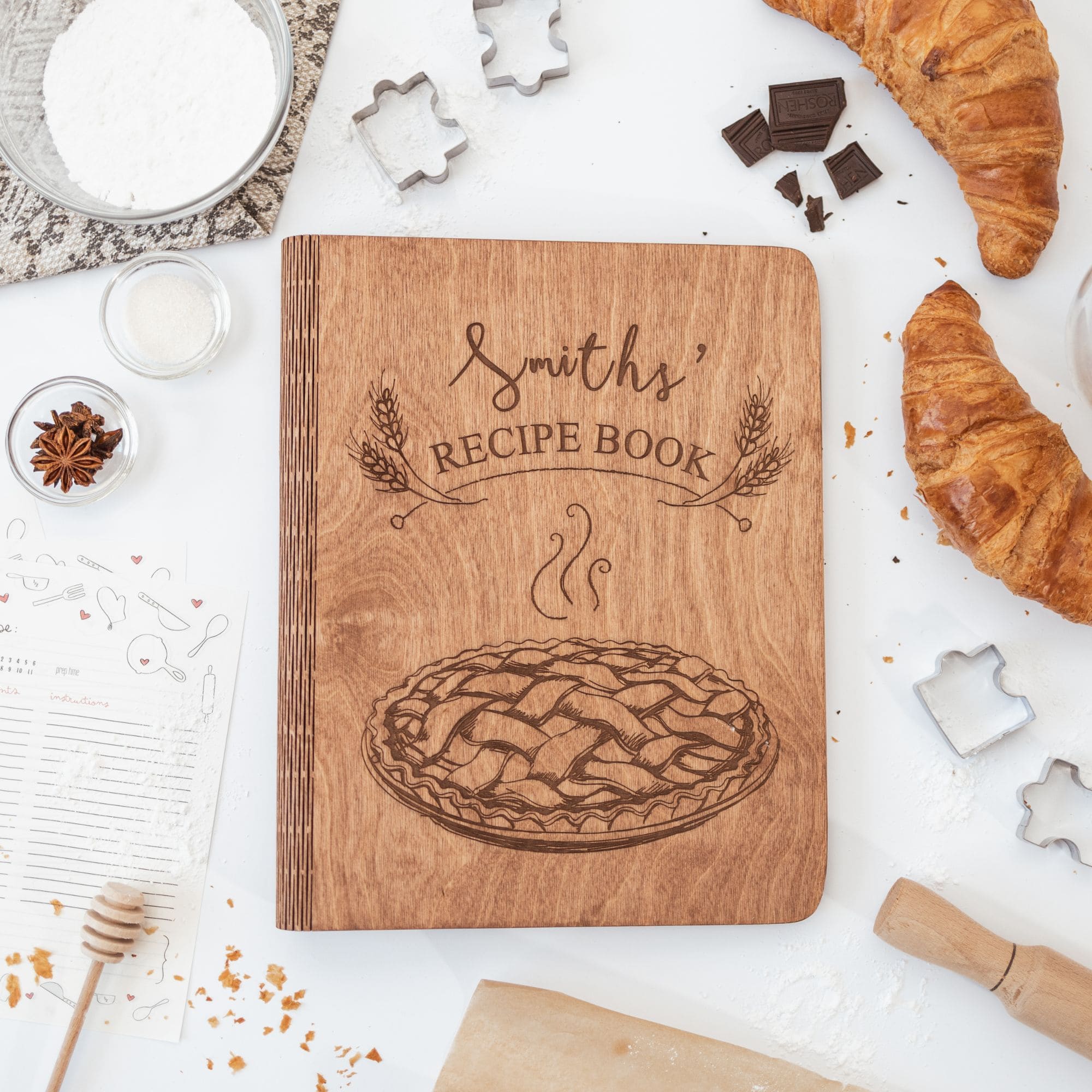Wooden Recipe Book for Pies & Tarts - Personalized Farmhouse Style