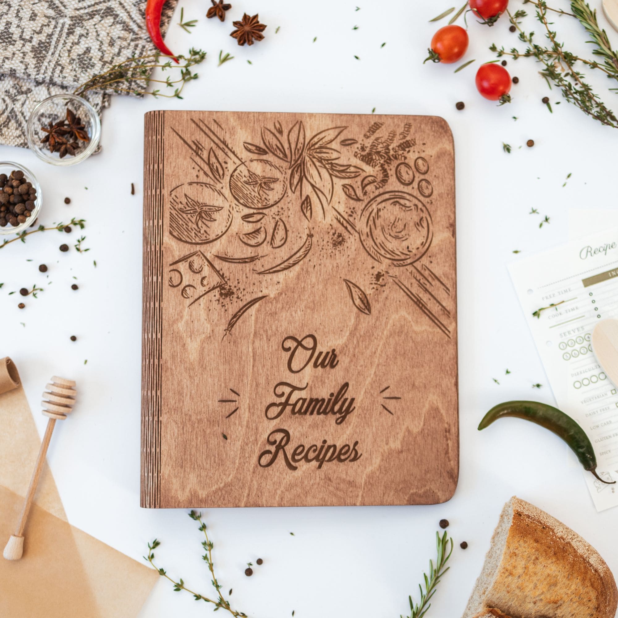 Tomatoes Theme Wooden Recipe Book - Kitchen Decor