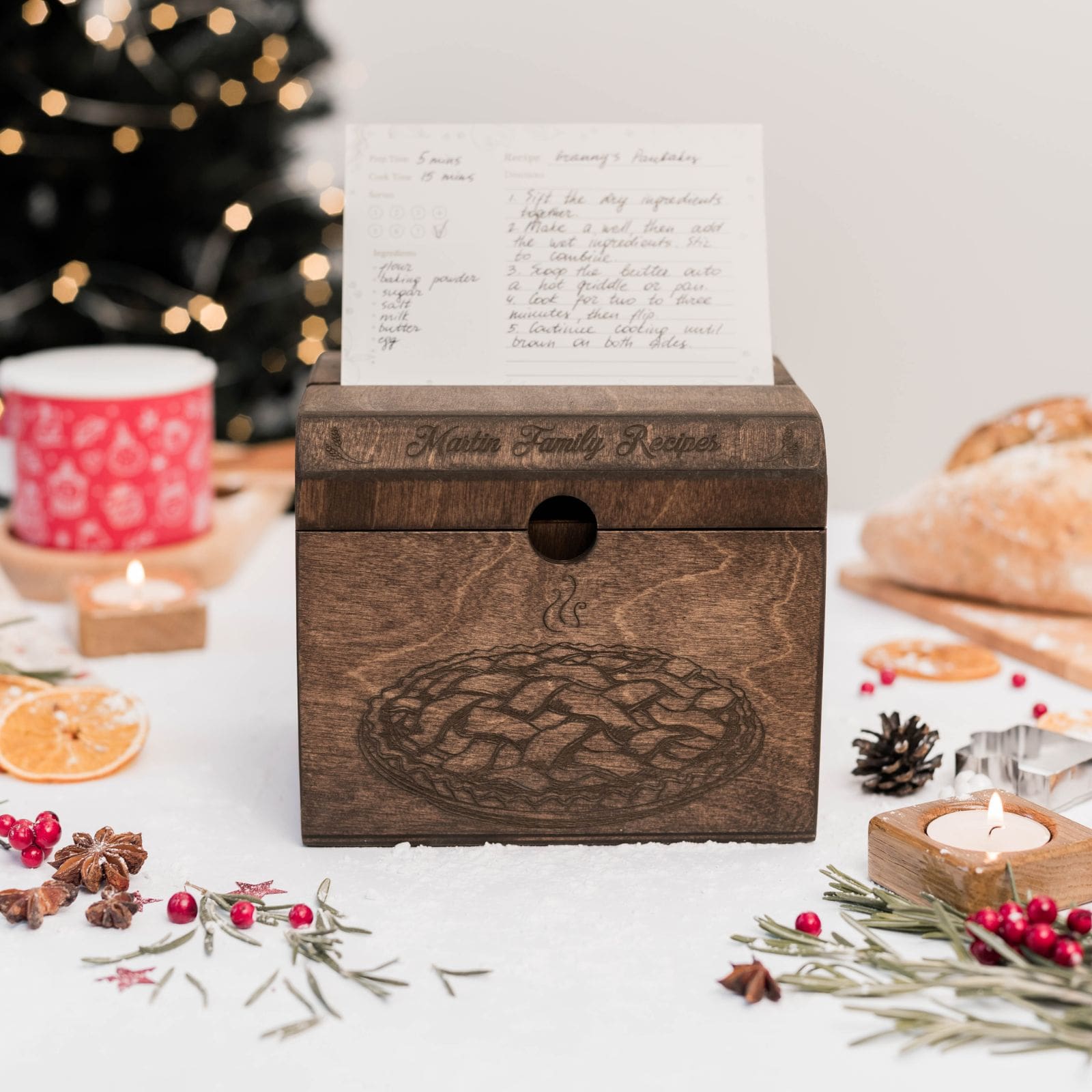 Wooden Recipe Box for Pies & Desserts - Traditional Farmhouse Design