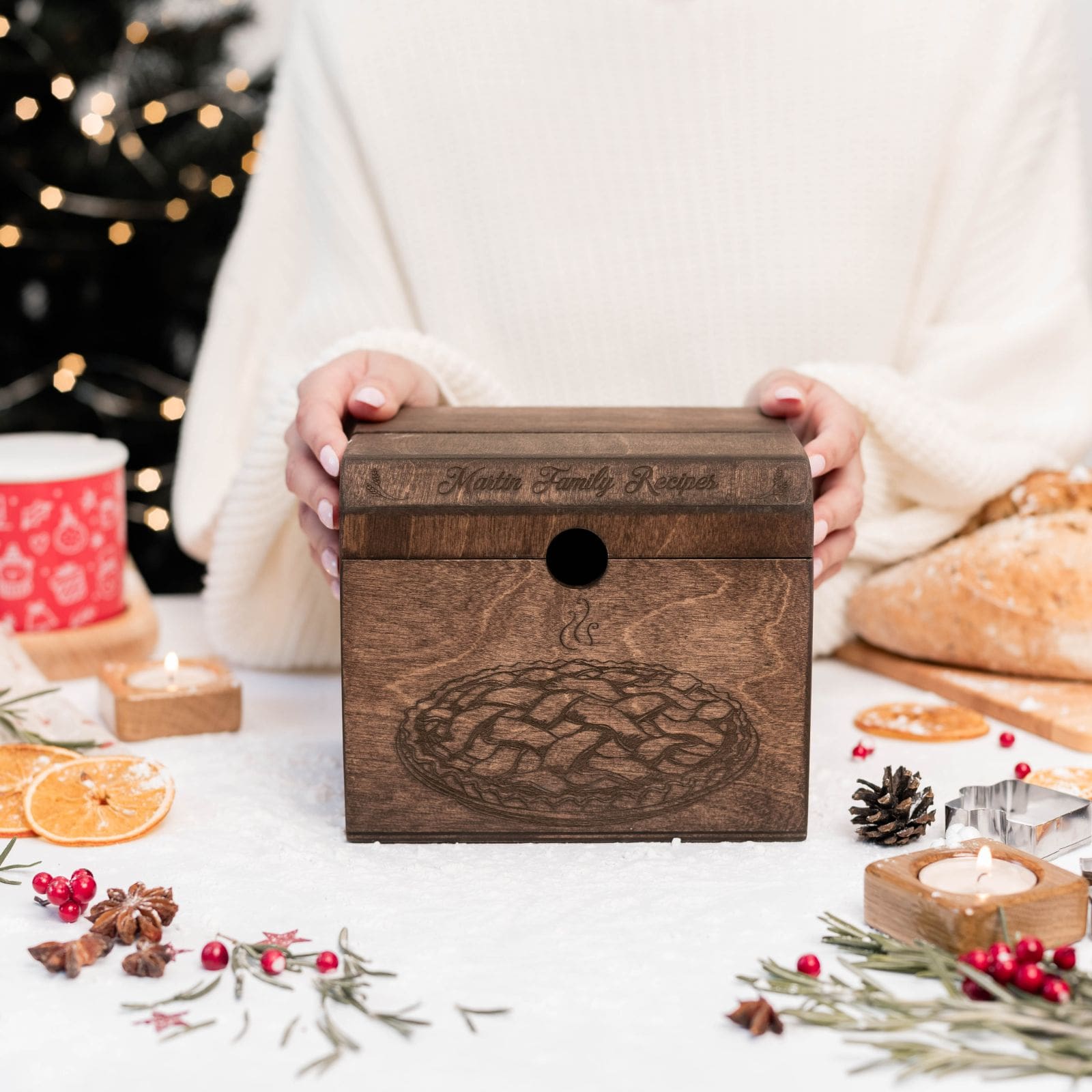 Wooden Recipe Box for Pies & Desserts - Traditional Farmhouse Design