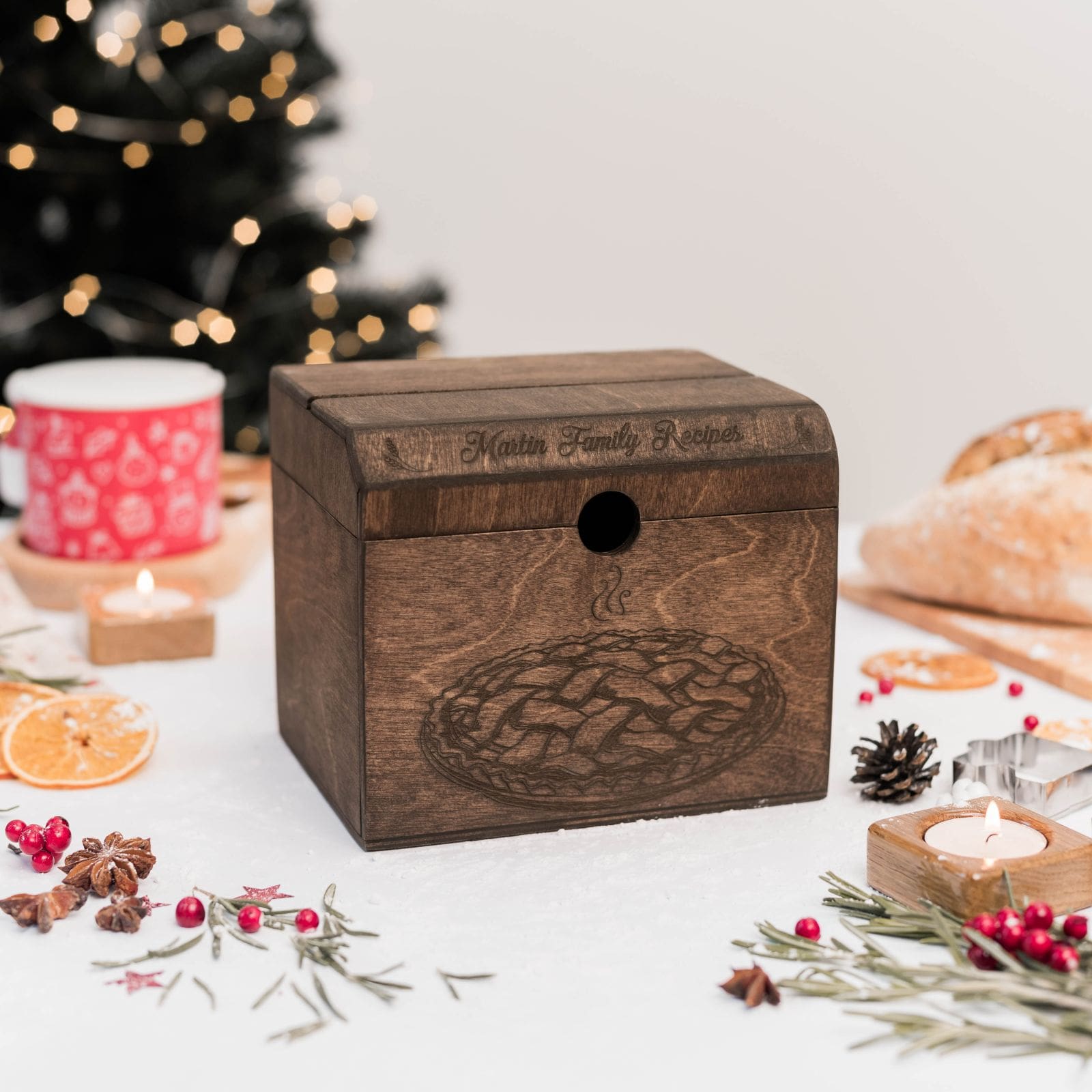 Wooden Recipe Box for Pies & Desserts - Traditional Farmhouse Design