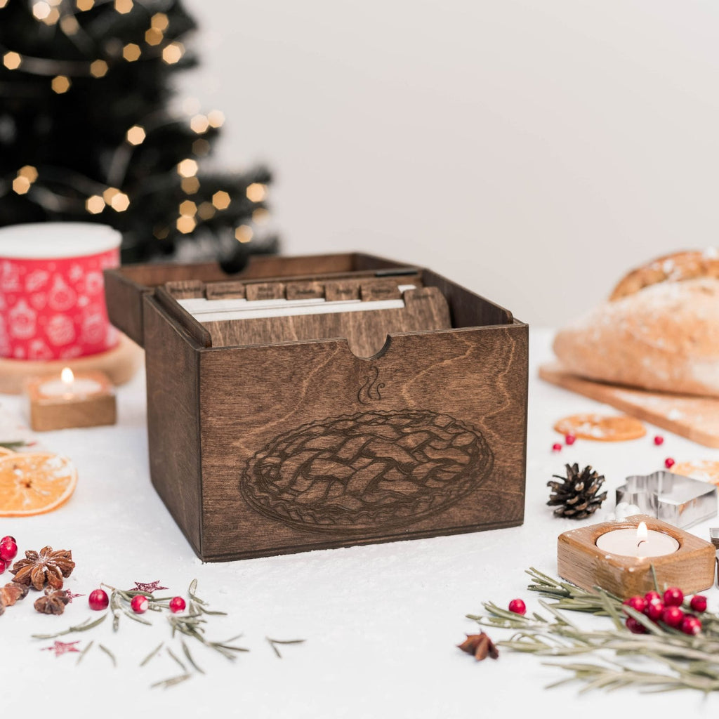 Wooden Recipe Box for Pies & Desserts - Traditional Farmhouse Design