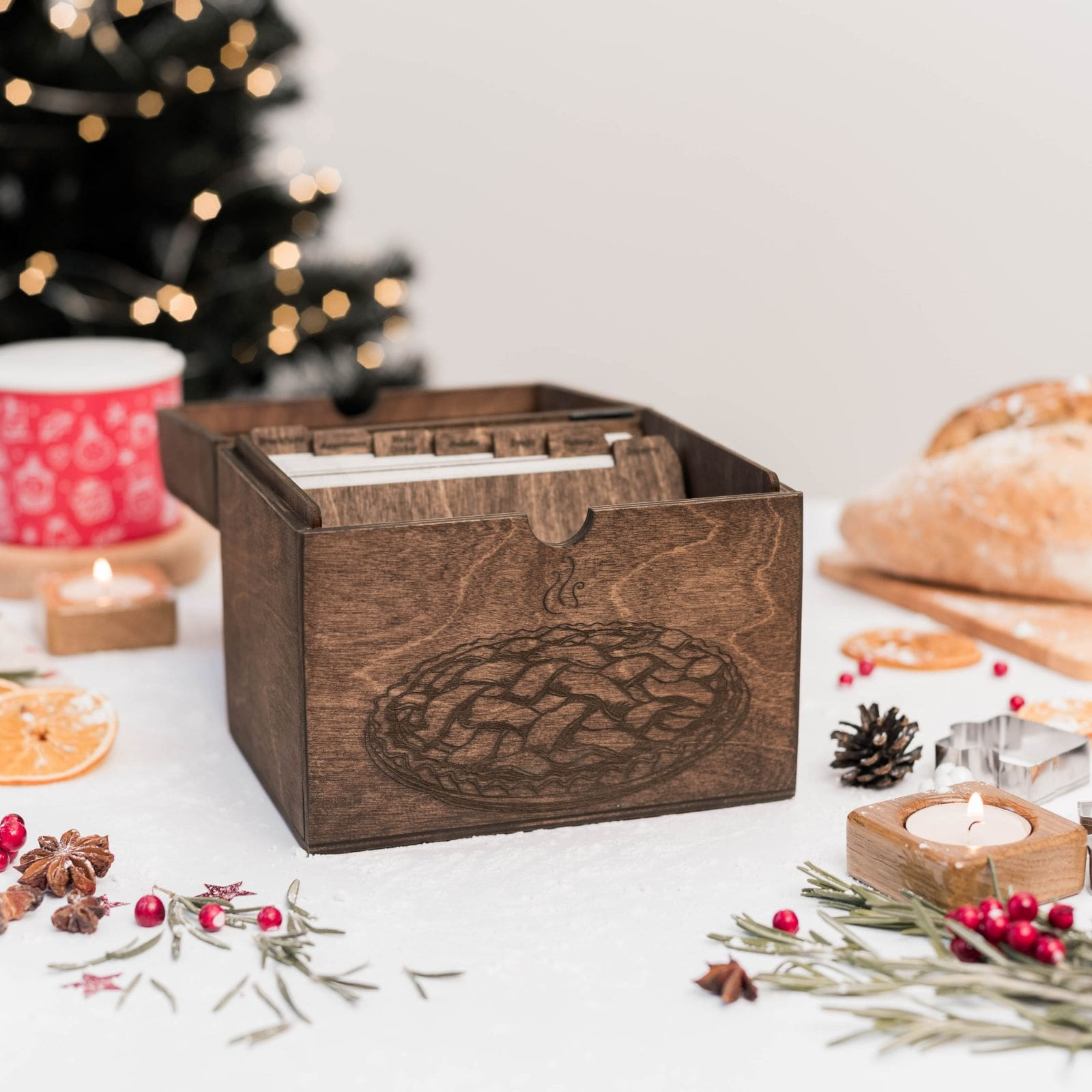 Wooden Recipe Box for Pies & Desserts - Traditional Farmhouse Design