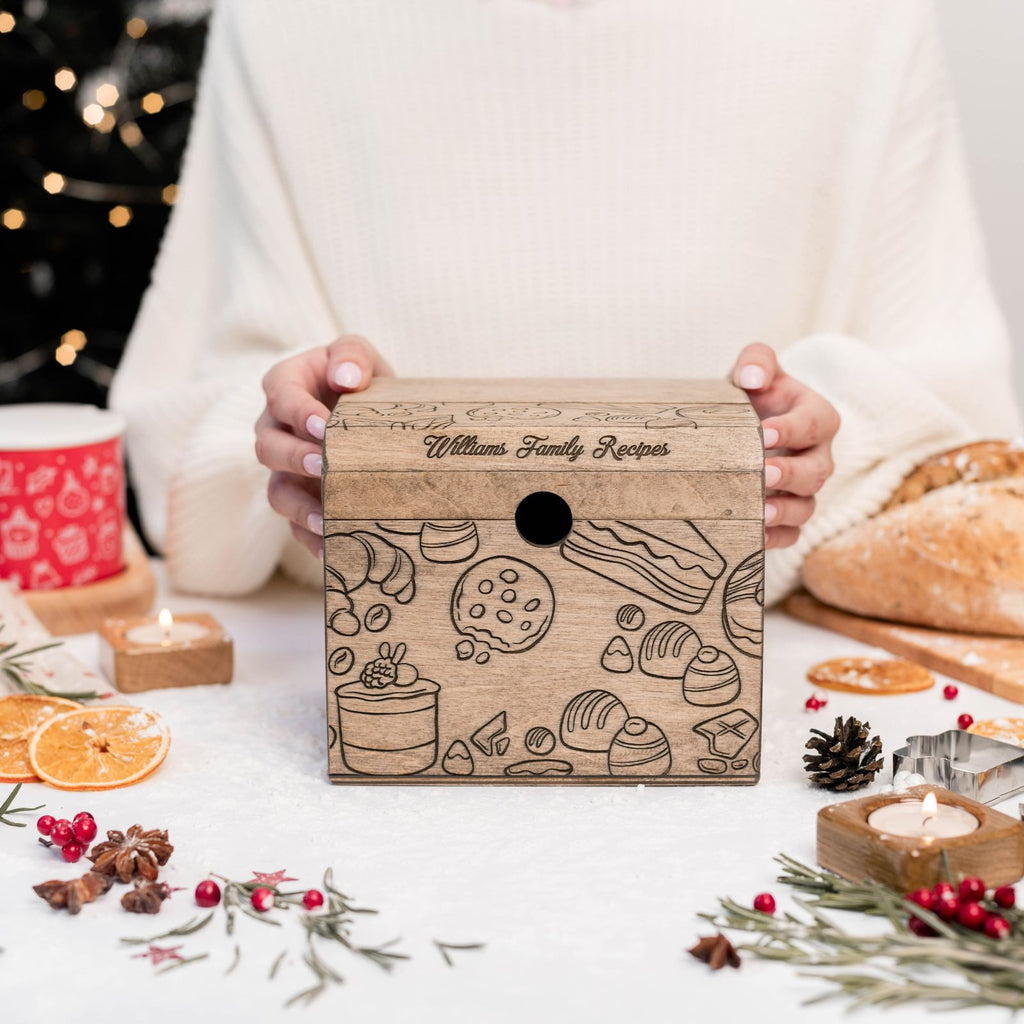 Wooden Recipe Box - Pastries Collection Farmhouse Organizer