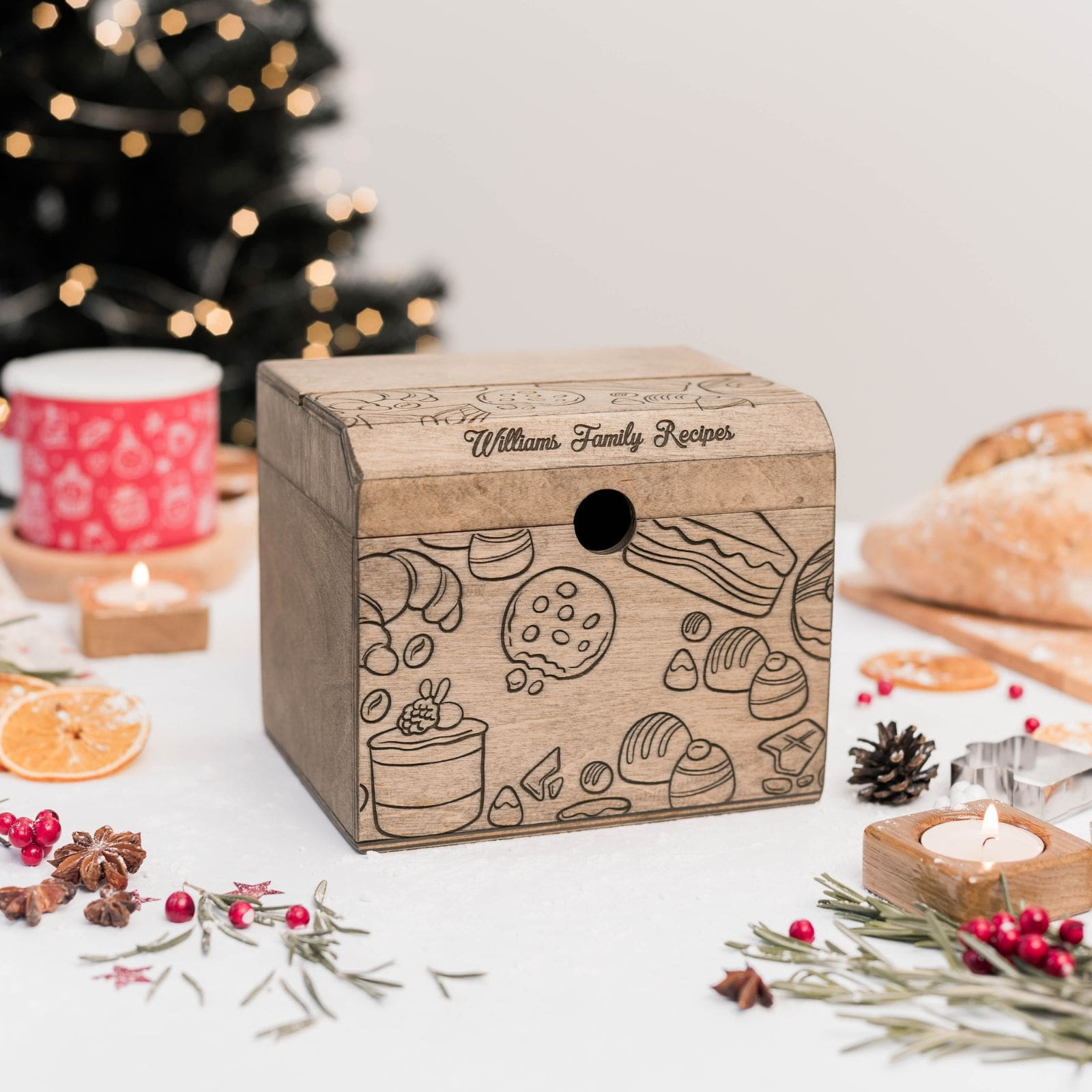Wooden Recipe Box - Pastries Collection Farmhouse Organizer
