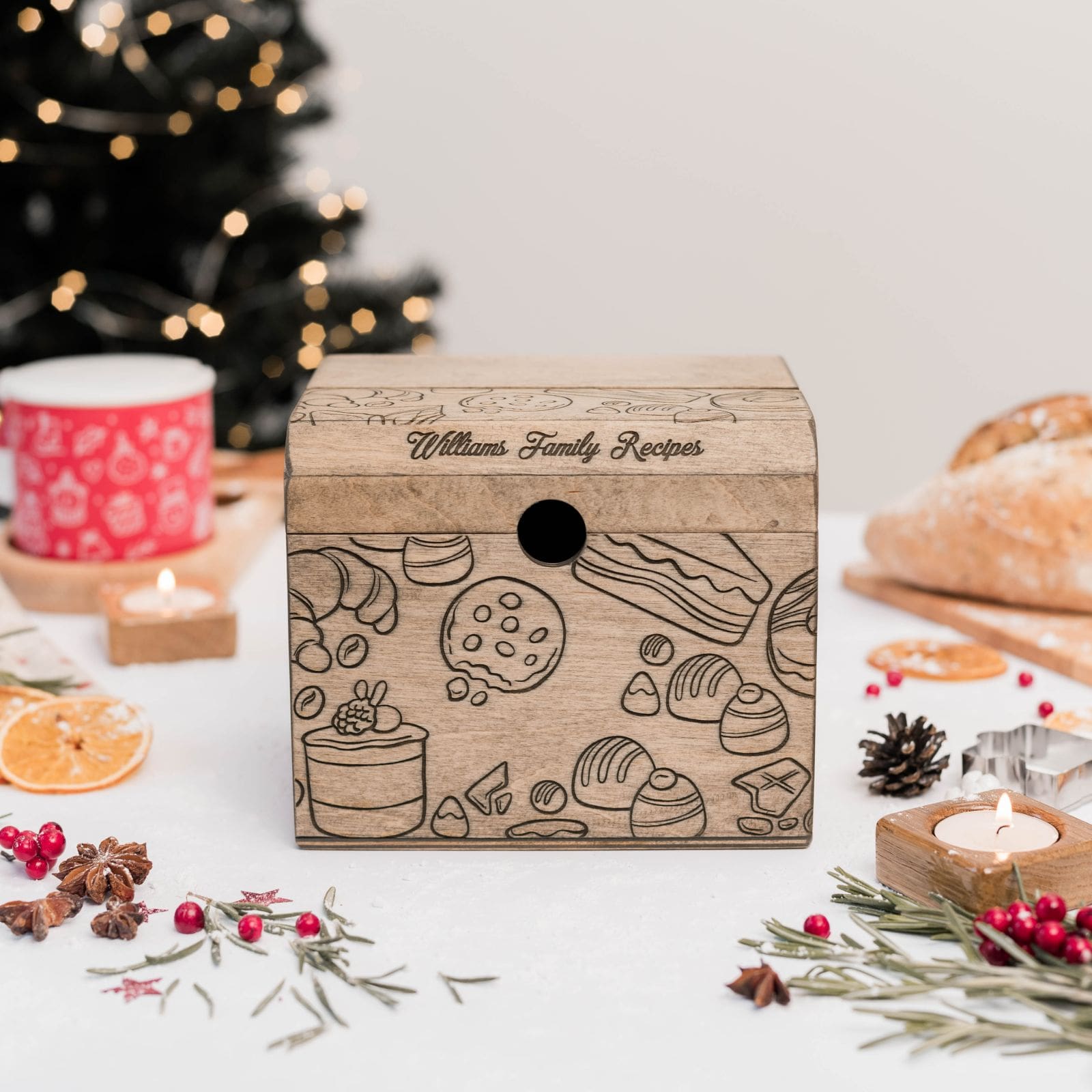 Wooden Recipe Box - Pastries Collection Farmhouse Organizer