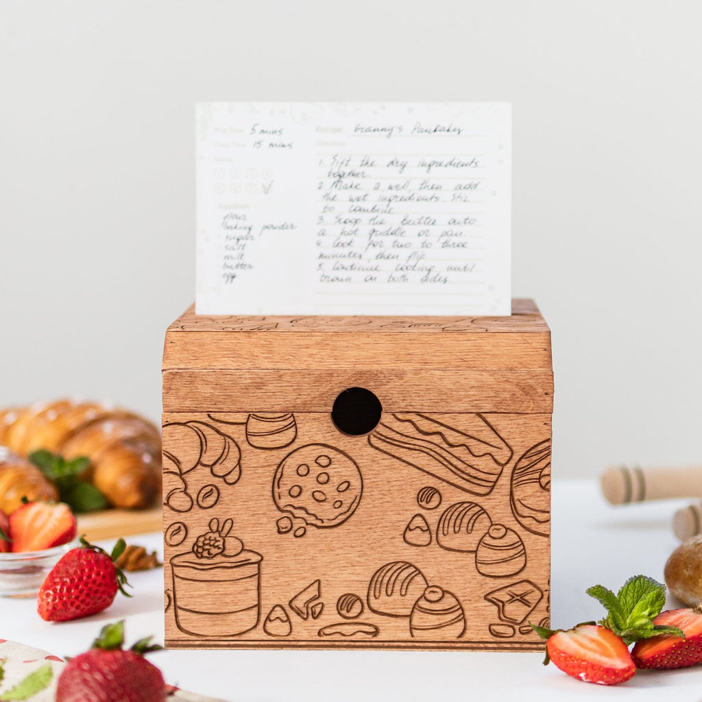 Wooden Recipe Box - Pastries Collection Farmhouse Organizer