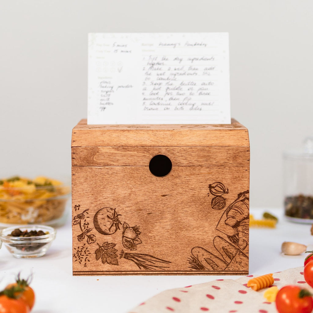 Wooden Recipe Card Storage Box – Charming Peppers Kitchen Decor