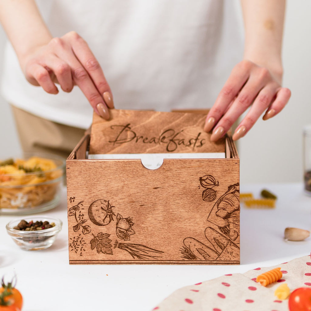 Wooden Recipe Card Storage Box – Charming Peppers Kitchen Decor