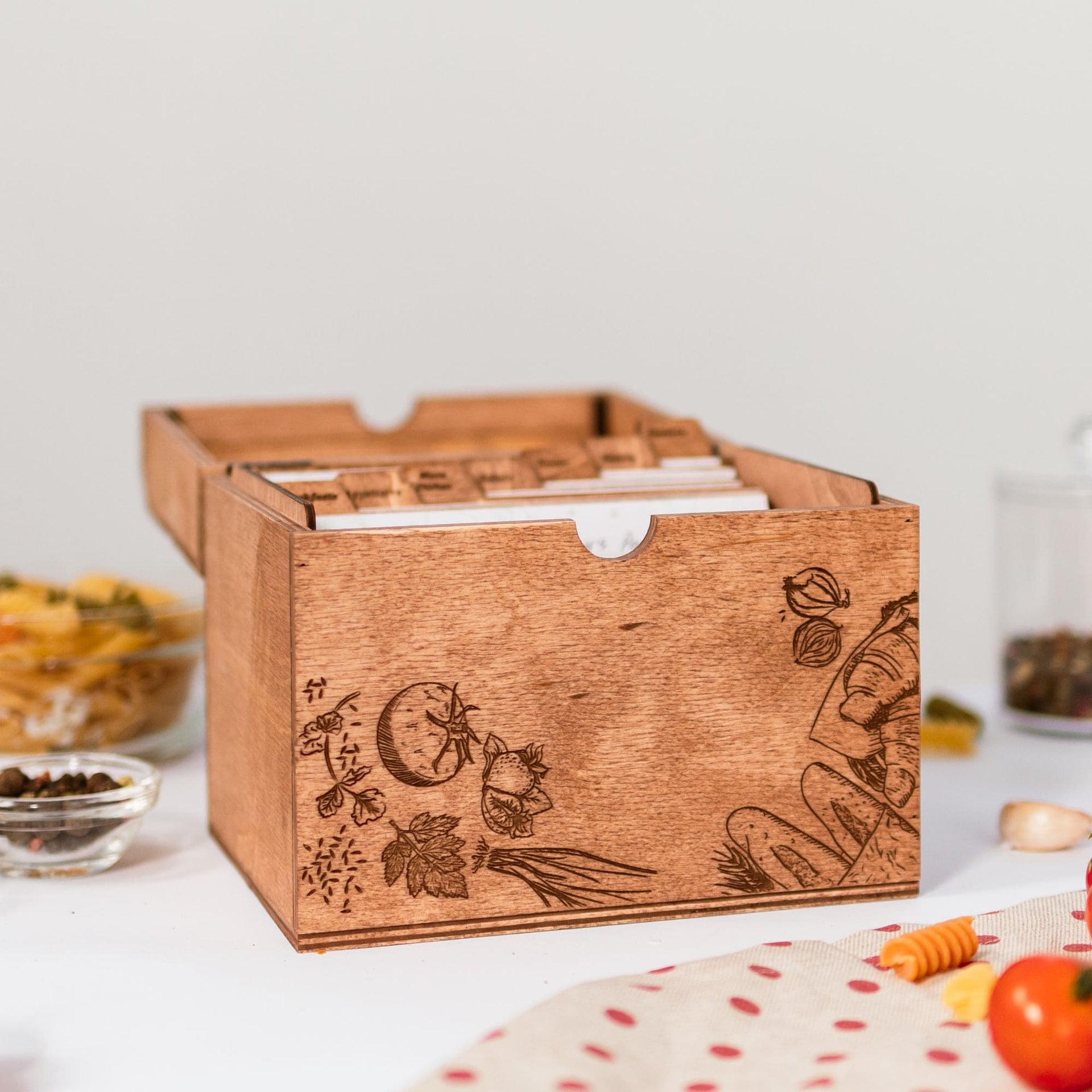 Wooden Recipe Card Storage Box – Charming Peppers Kitchen Decor