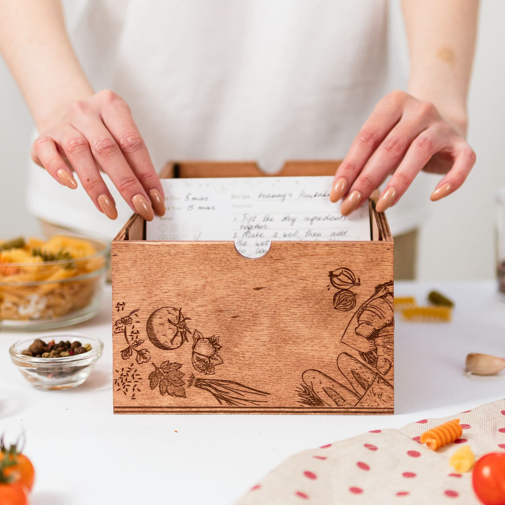 Wooden Recipe Card Storage Box – Charming Peppers Kitchen Decor