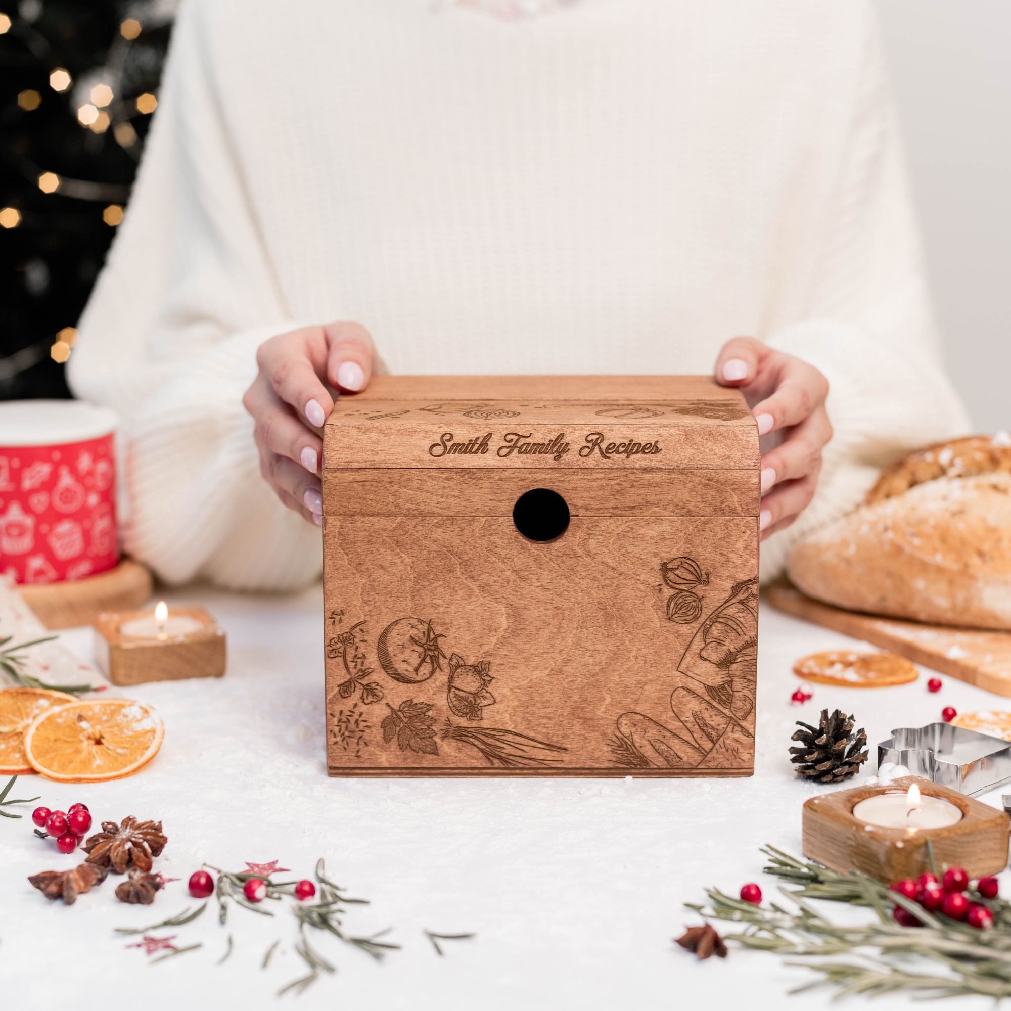 Wooden Recipe Card Storage Box – Charming Peppers Kitchen Decor