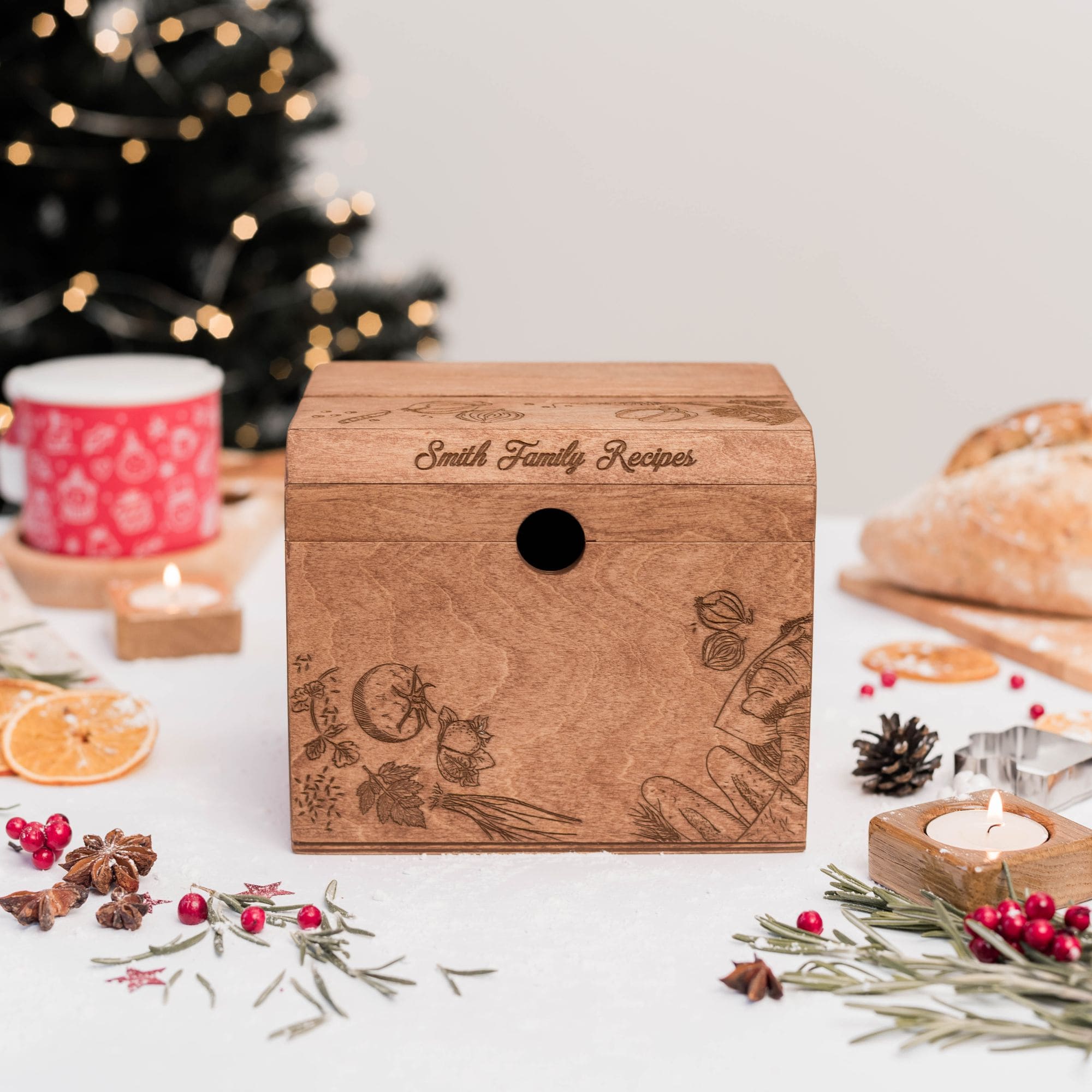 Wooden Recipe Card Storage Box – Charming Peppers Kitchen Decor
